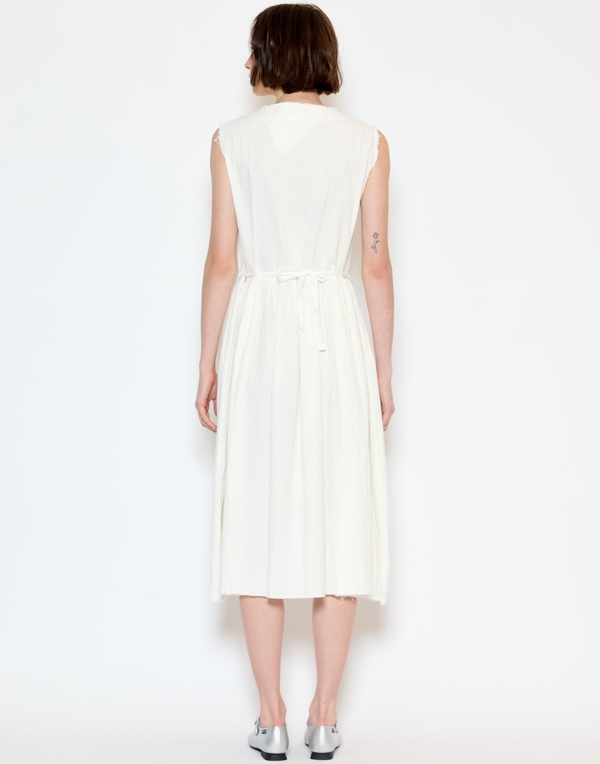 Off White Cotton & Linen Dorine Dress