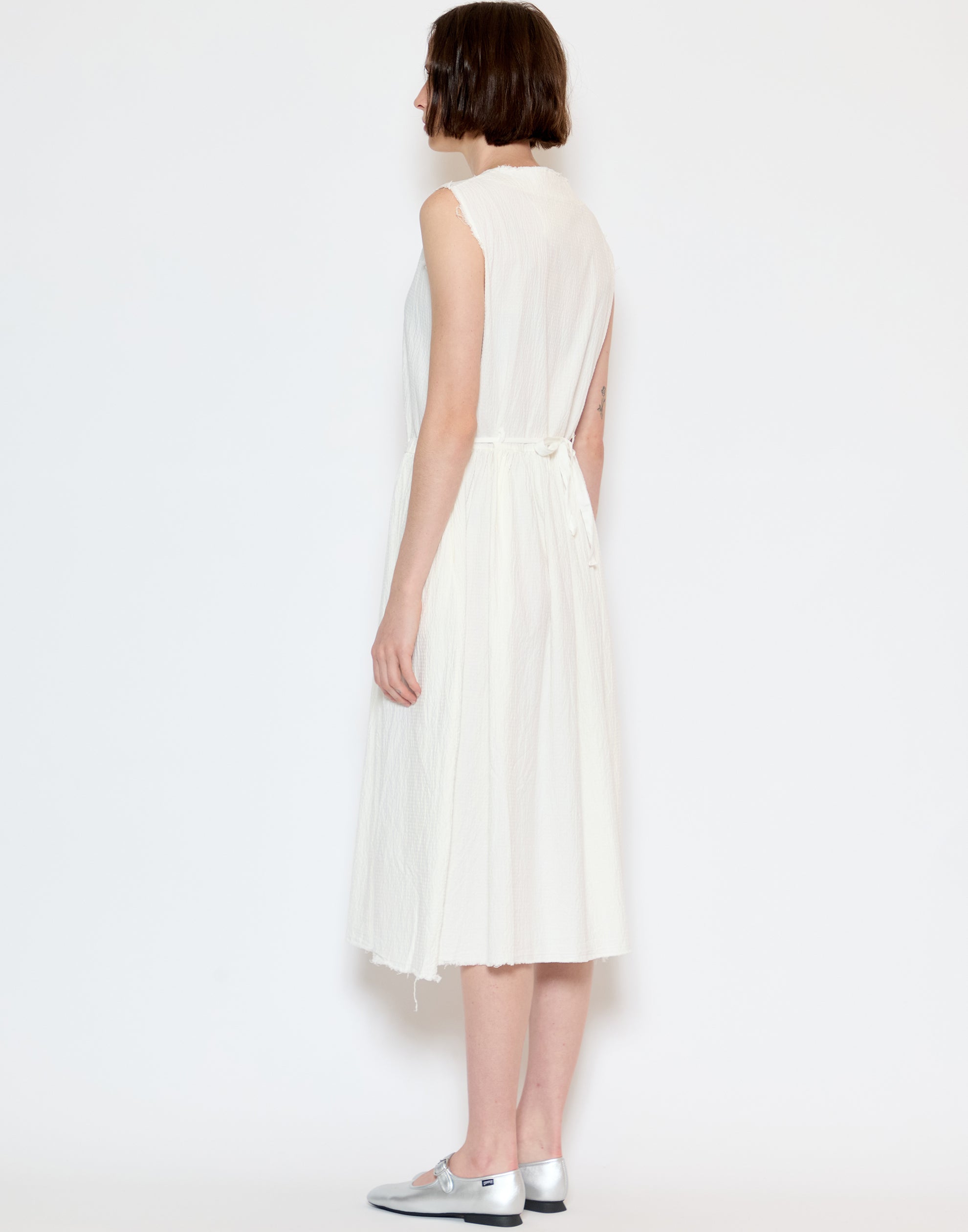Off White Cotton & Linen Dorine Dress