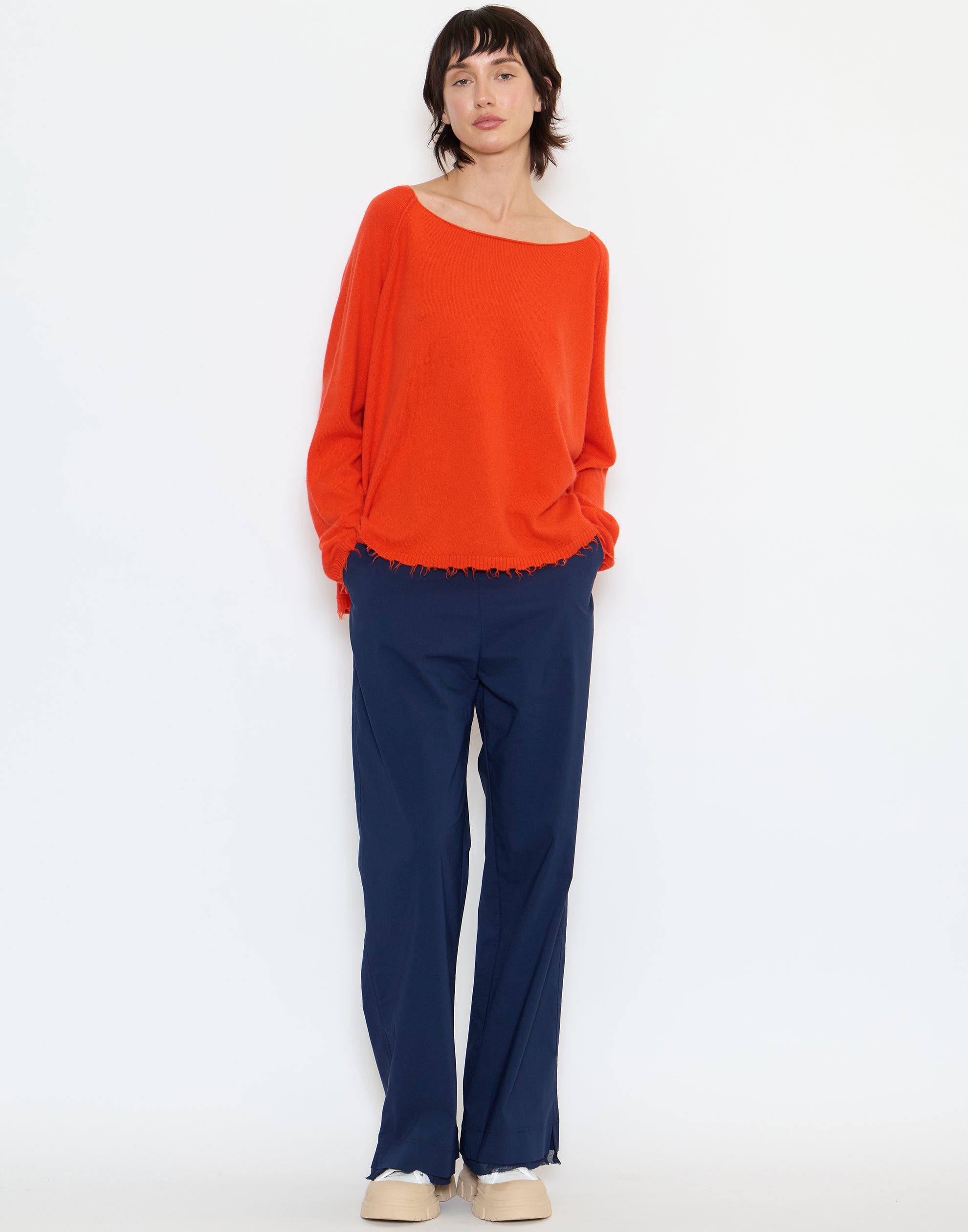 Navy Cotton Blend Stretch Pants