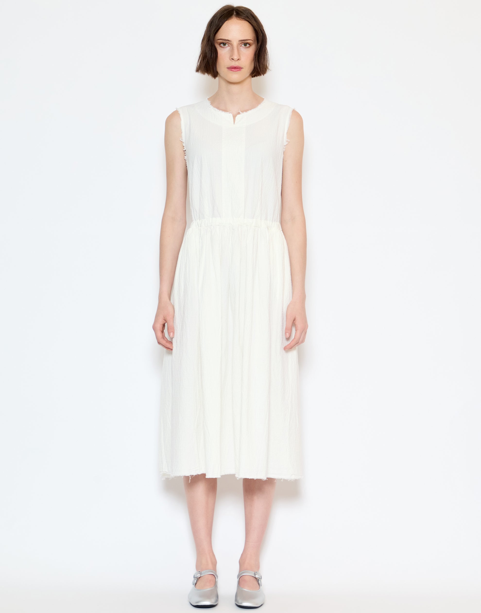 Off White Cotton & Linen Dorine Dress