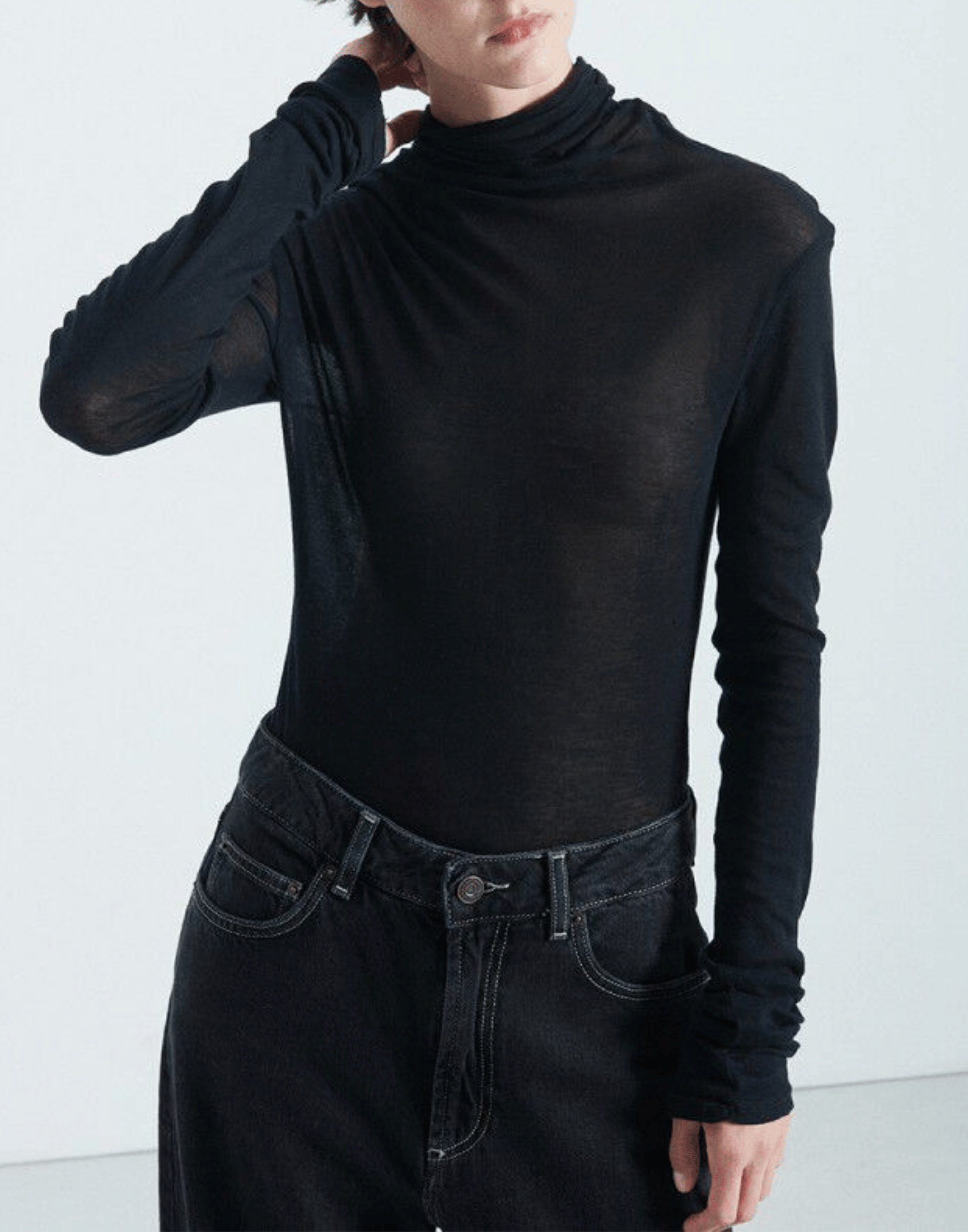 Black Supima Cotton Long Sleeve Top