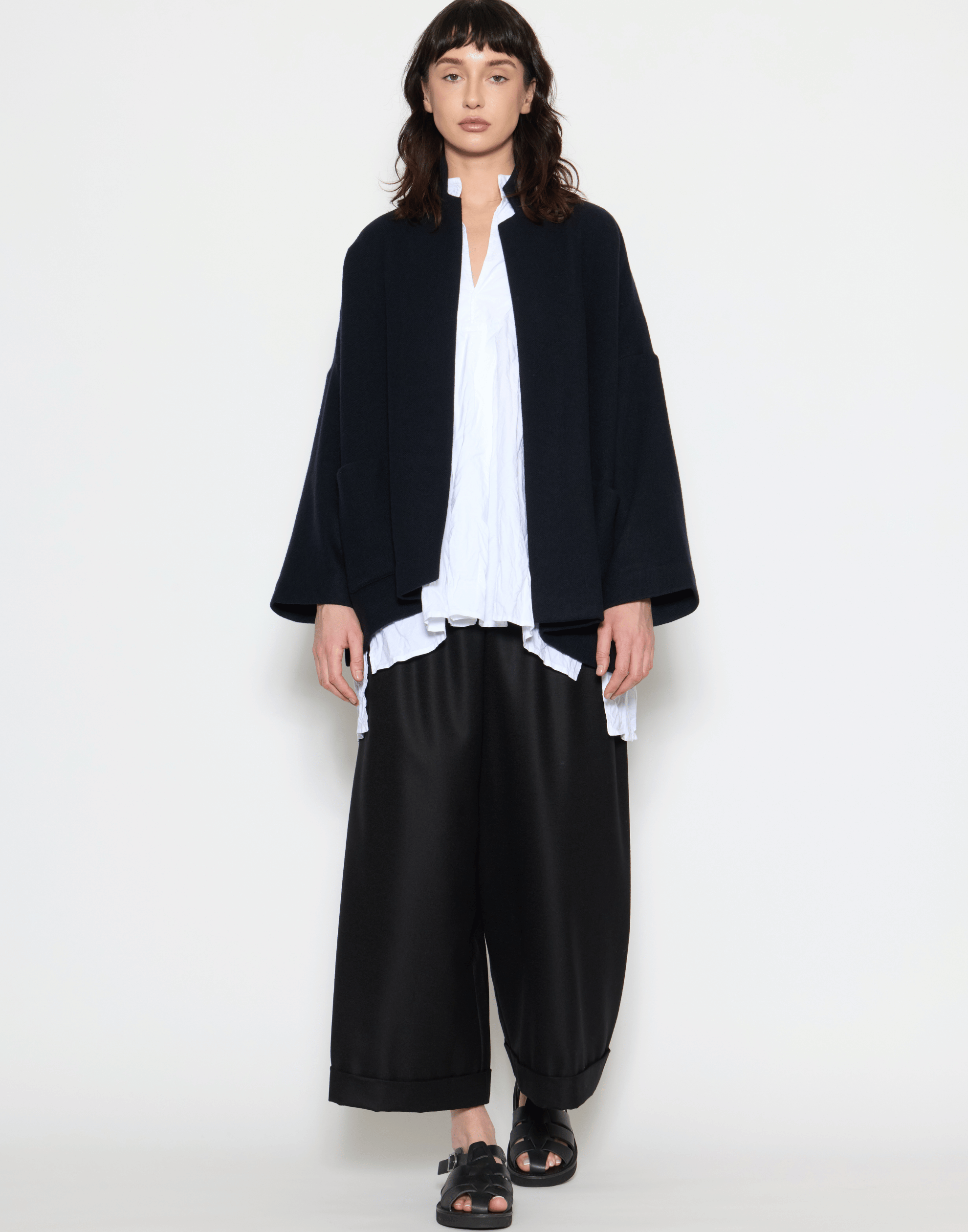 Black Wool Pigiama Tasche Lavato Trousers