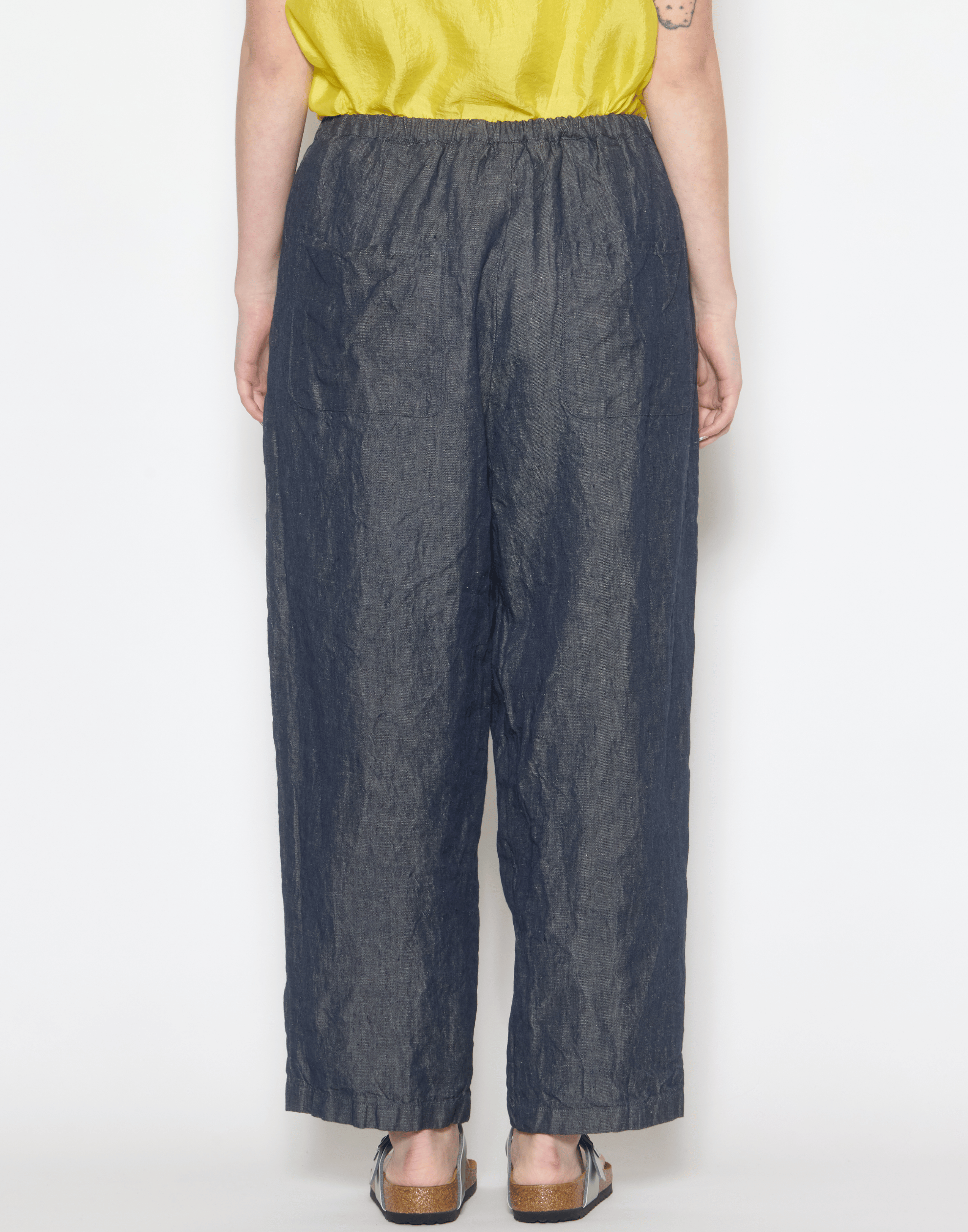 Dark Blue Linen Denim Worker Pants