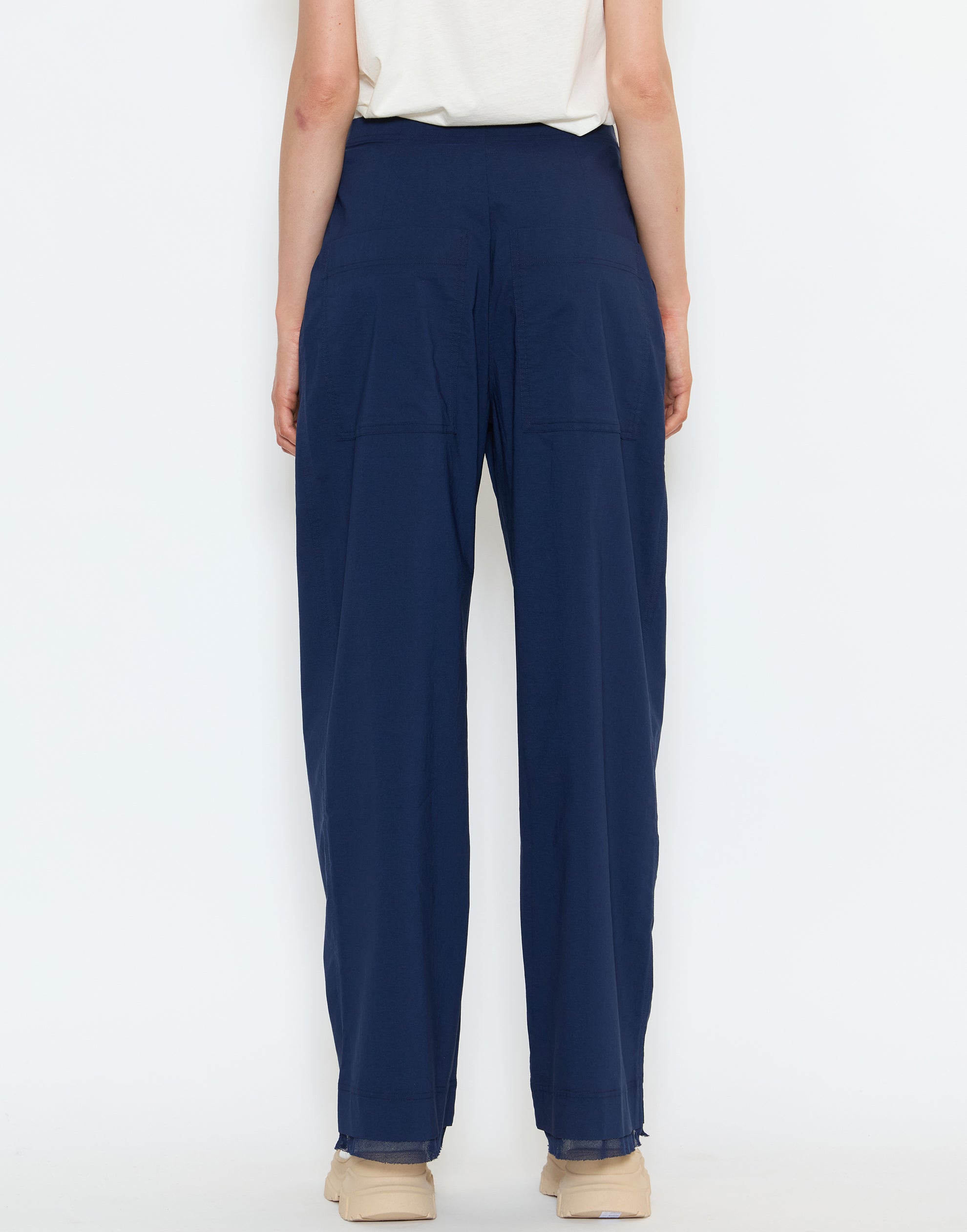 Navy Cotton Blend Stretch Pants