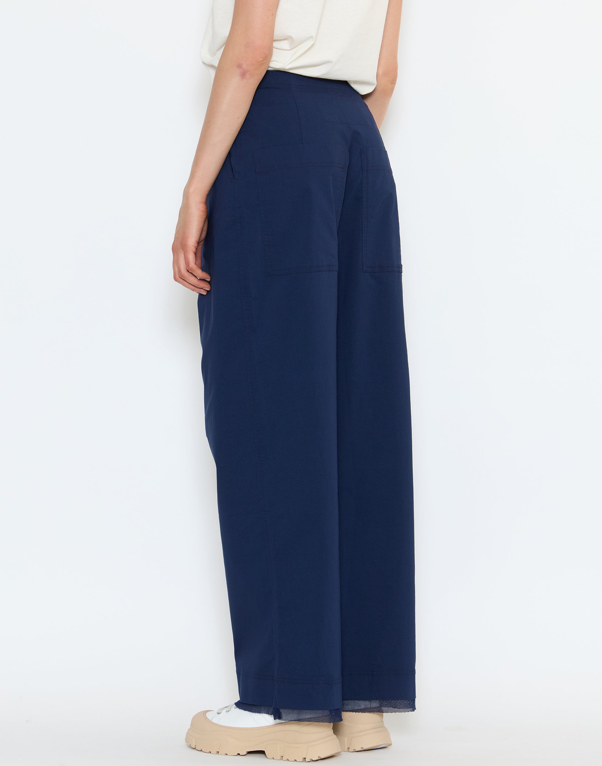 Navy Cotton Blend Stretch Pants