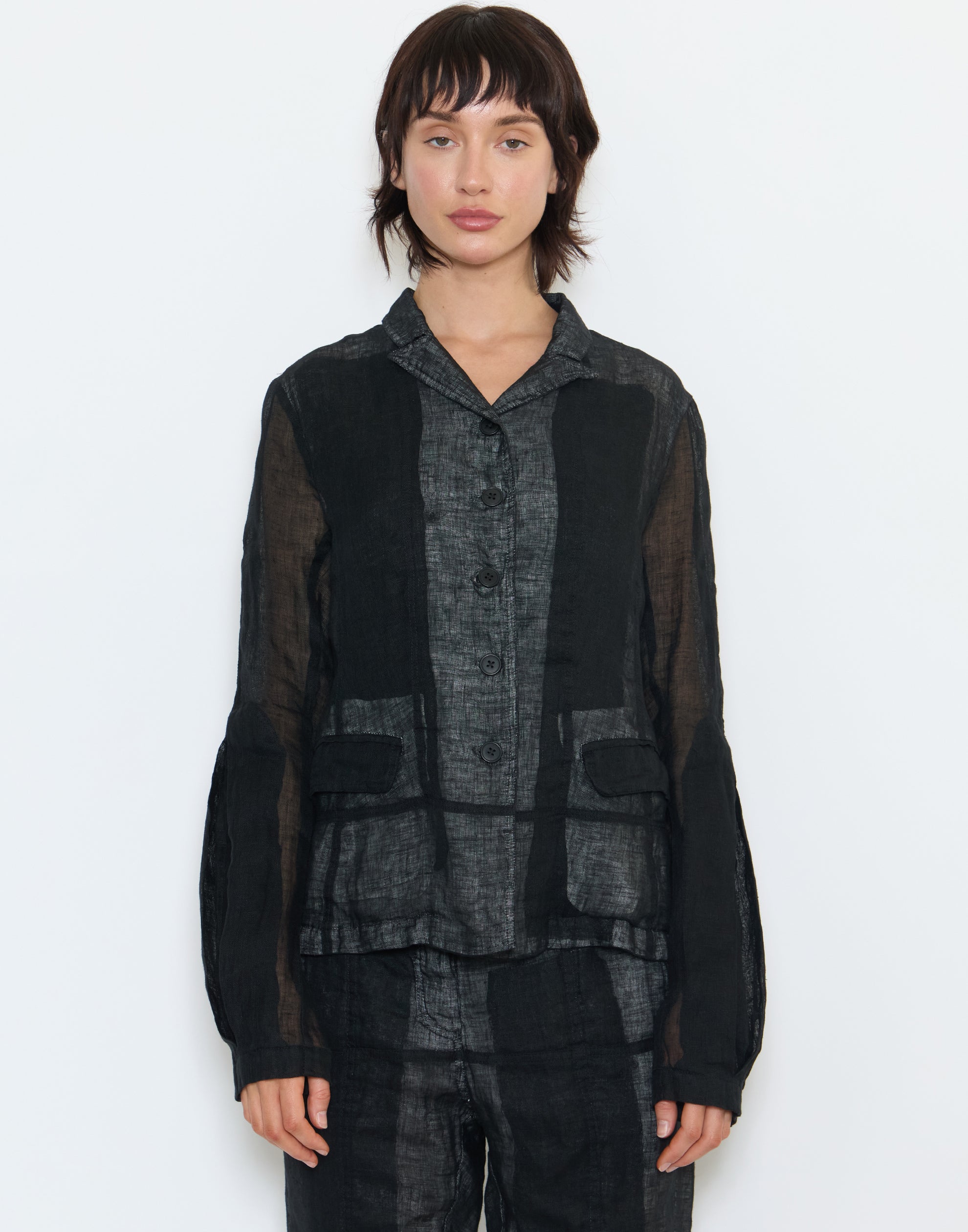 Black Patch Linen Jacket