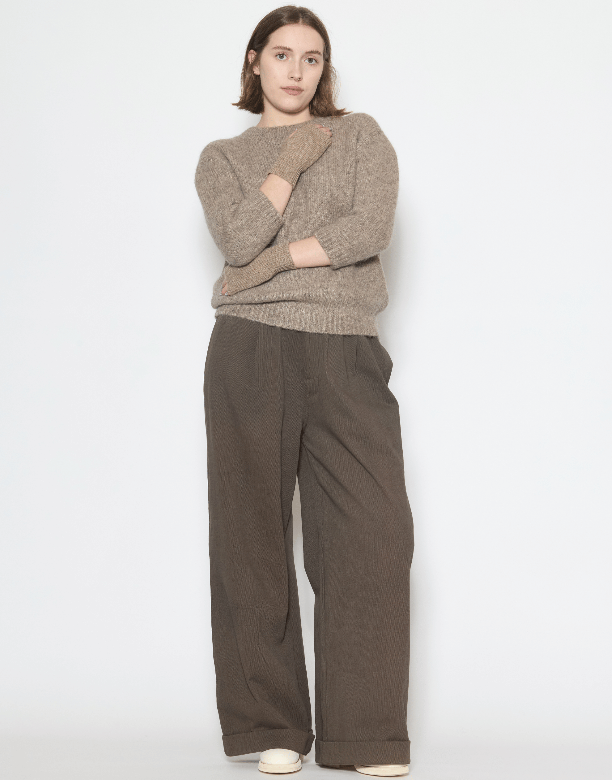 Barnwood Brown Cotton Painted Trousers