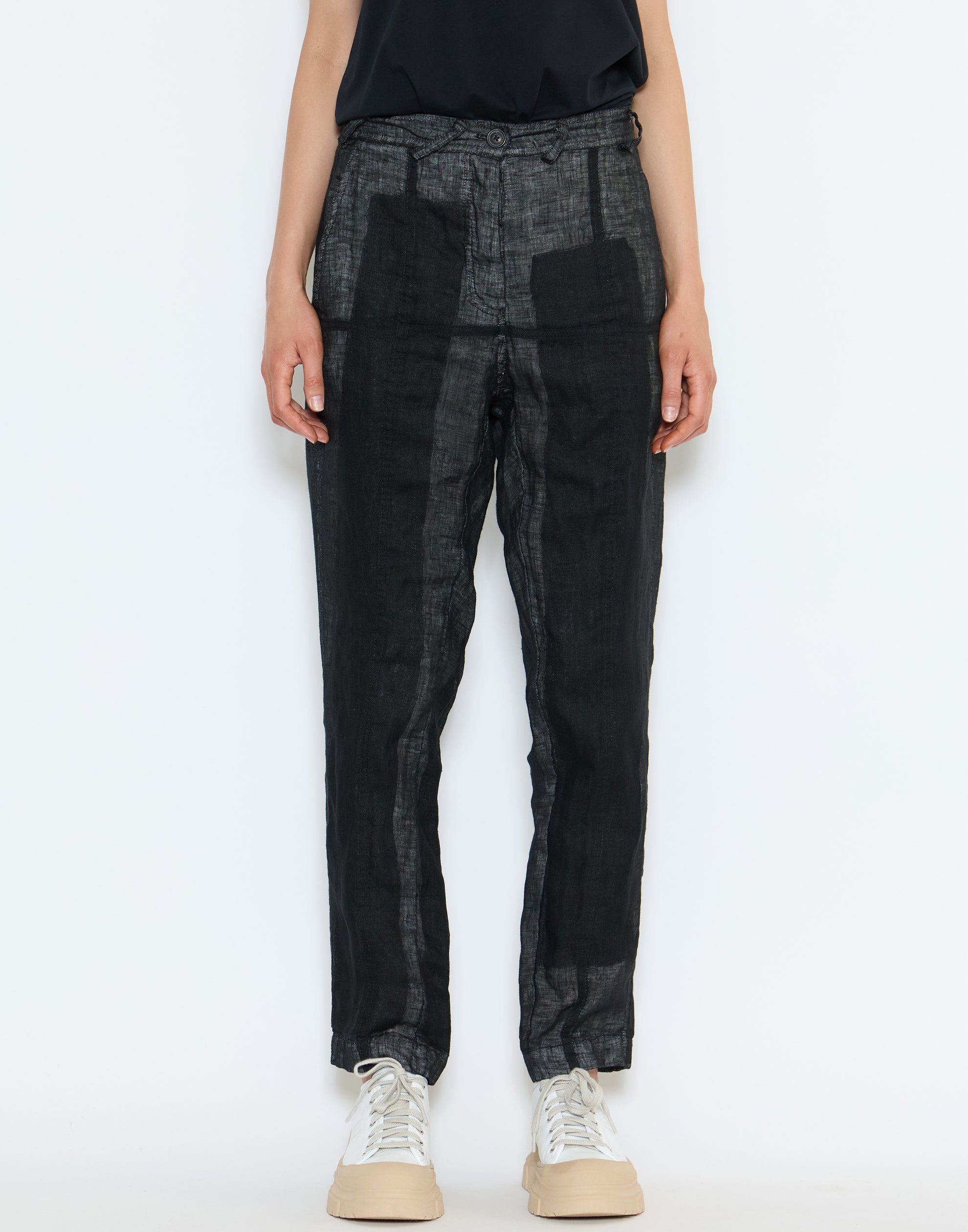 Black Patch Linen Trousers