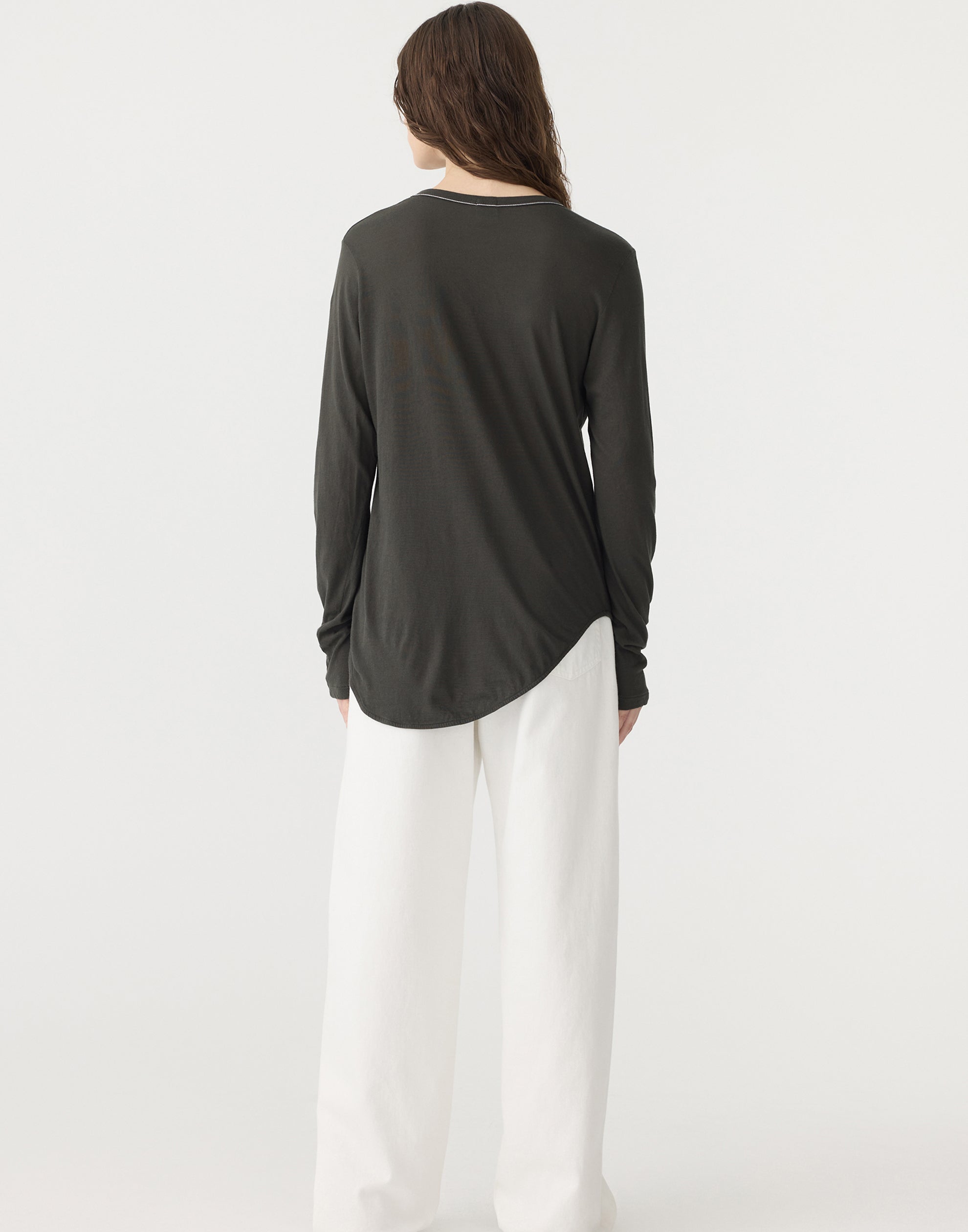 Slate Grey Cotton Scoop Hem T-Shirt