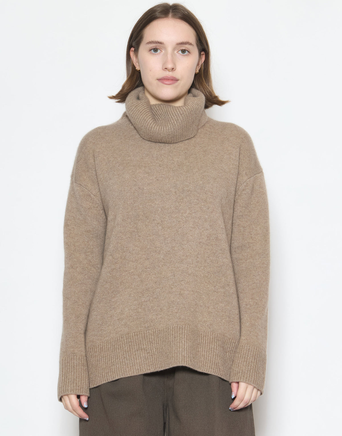Shiitake Raw Cashmere Chunky Rollneck Pullover