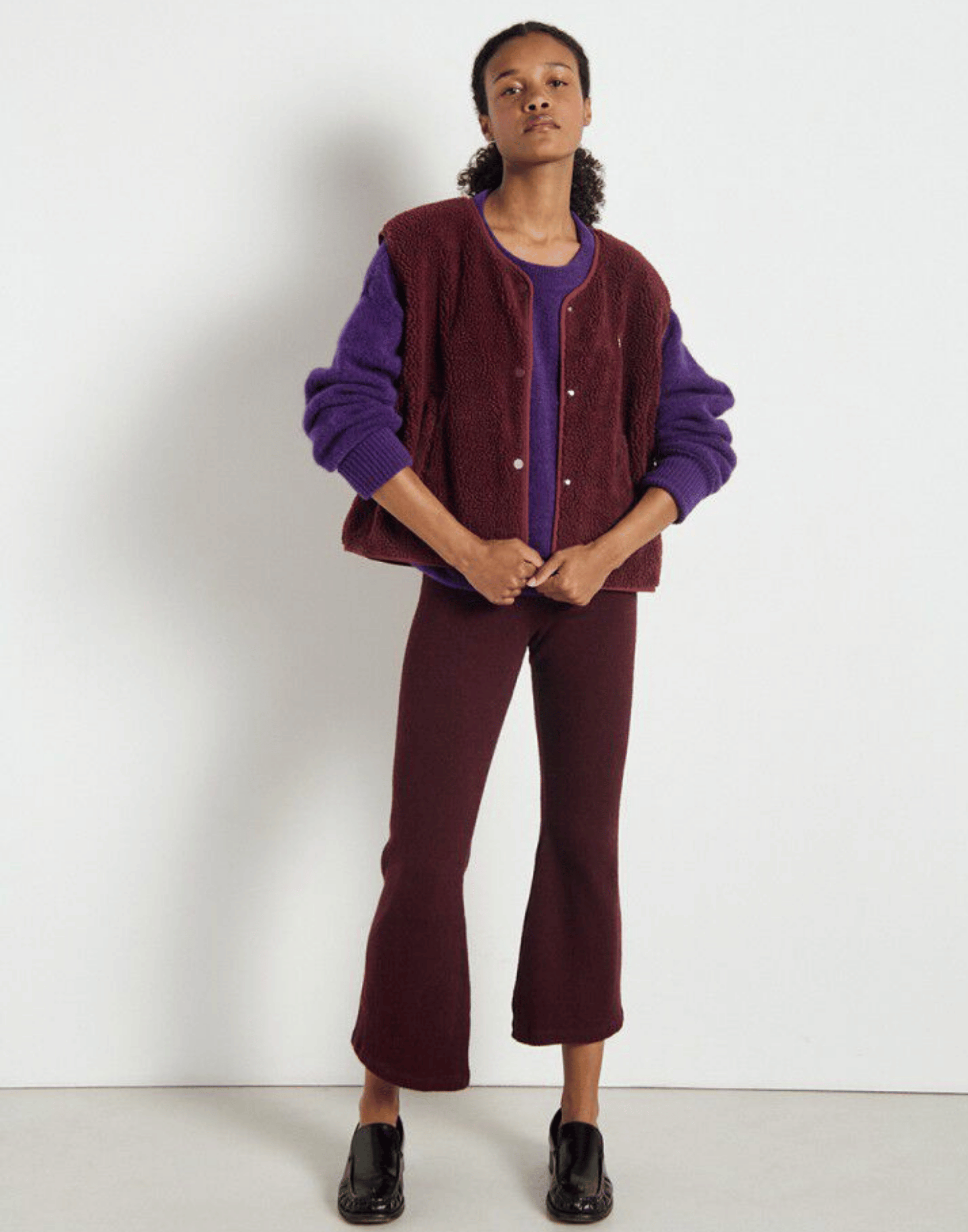 Burgundy Melange Faux Shearling Hocktown Vest
