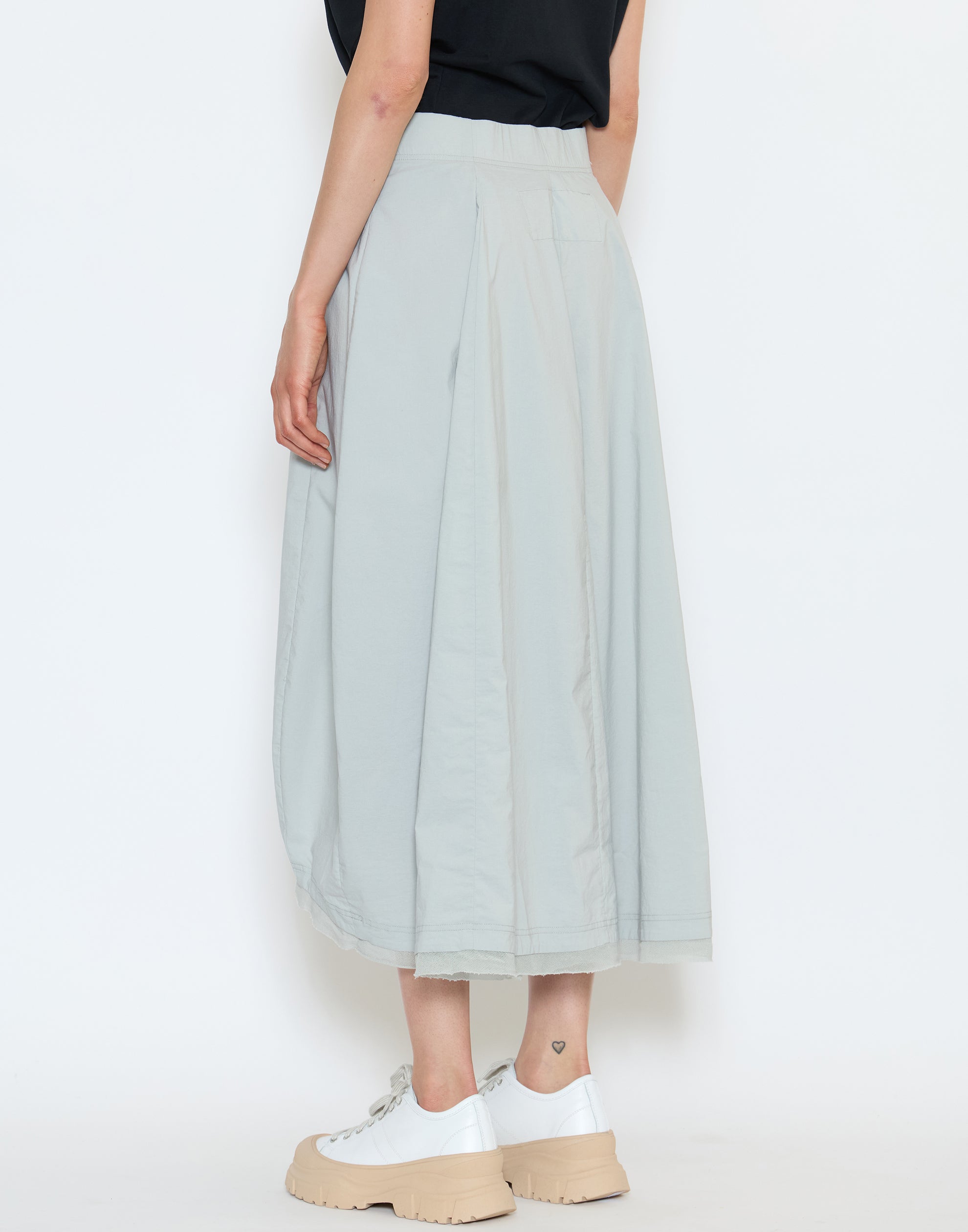 Grey Cotton Blend Stretch Midi Skirt