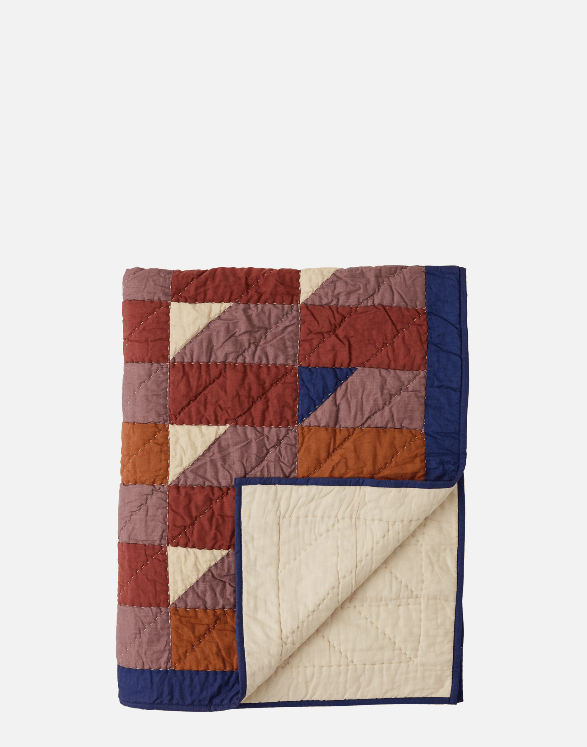 Terracotta & Navy Cotton Patchwork Quilt