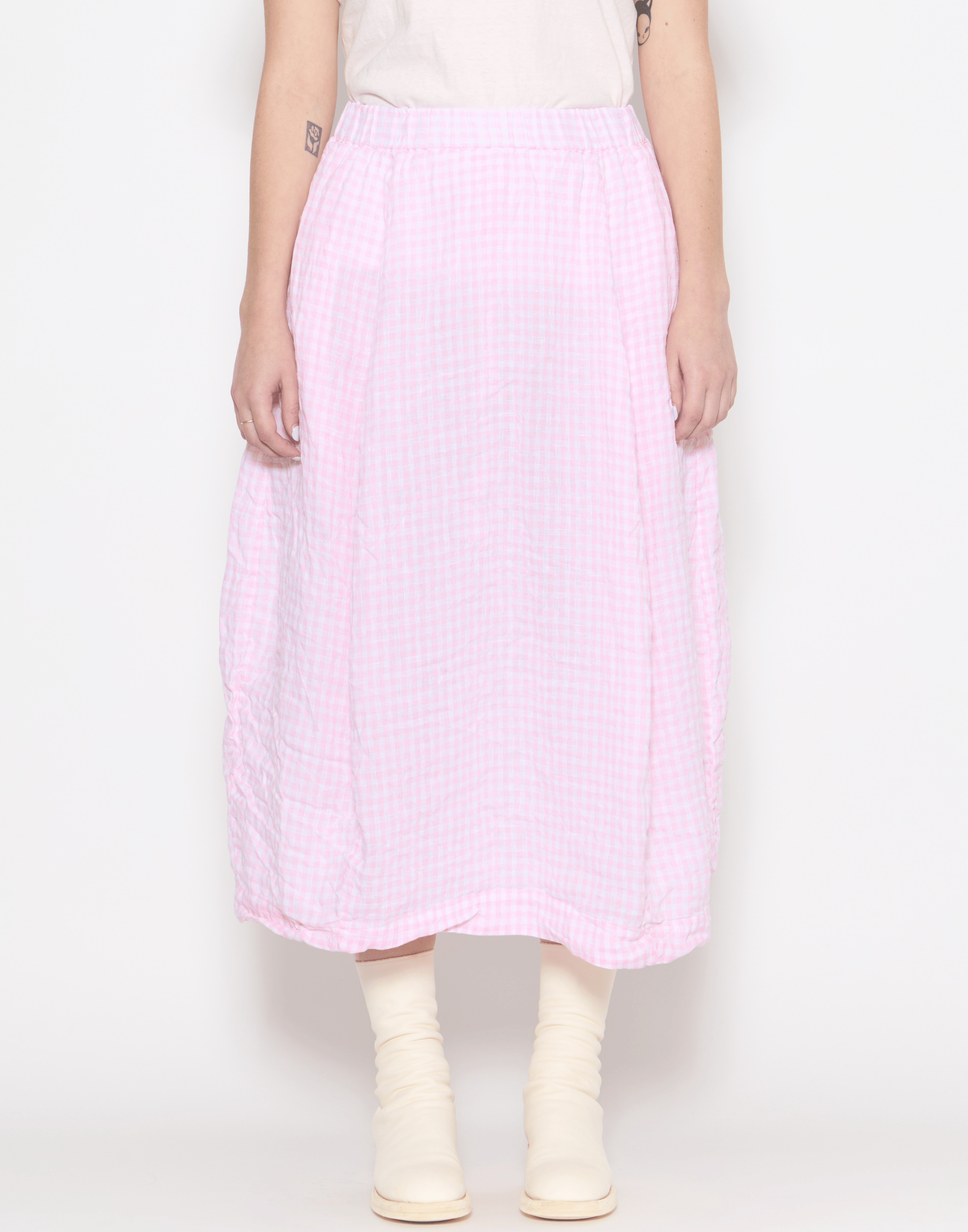 Pink Check Linen Carla Skirt