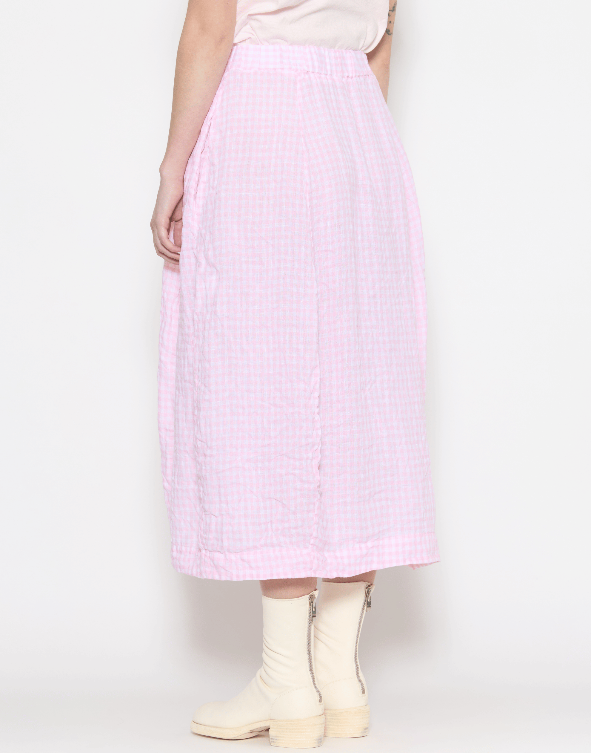 Pink Check Linen Carla Skirt