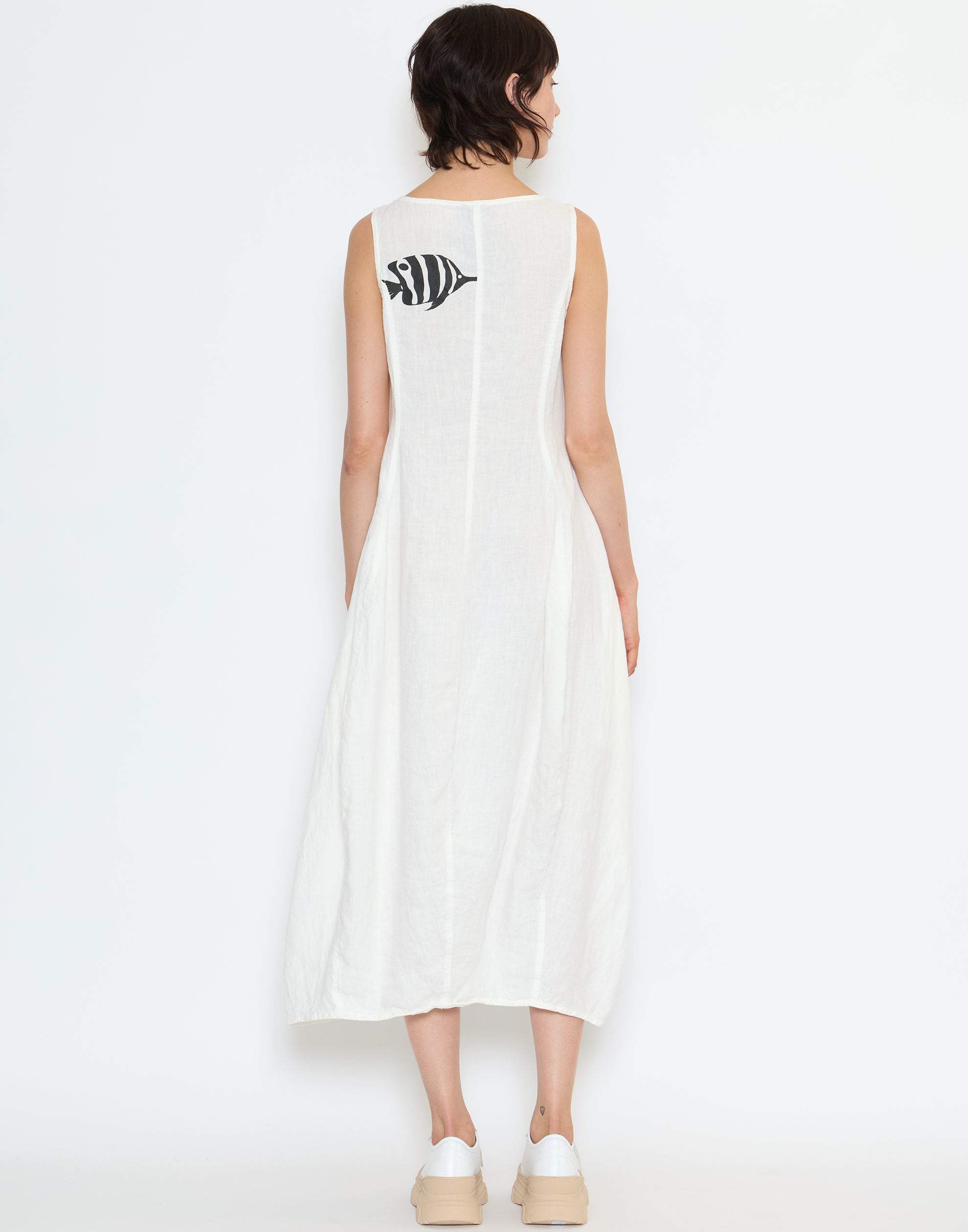 Off White Linen Sleeveless Dress