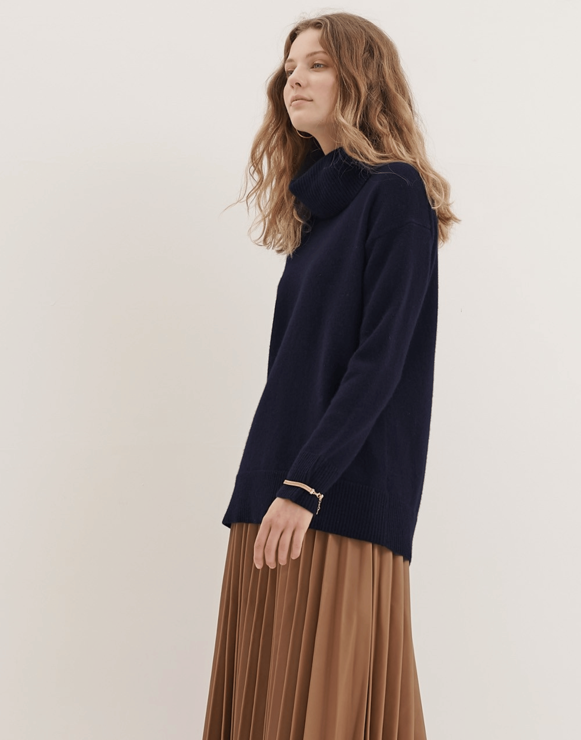 Navy Cashmere Chunky Rollneck Pullover