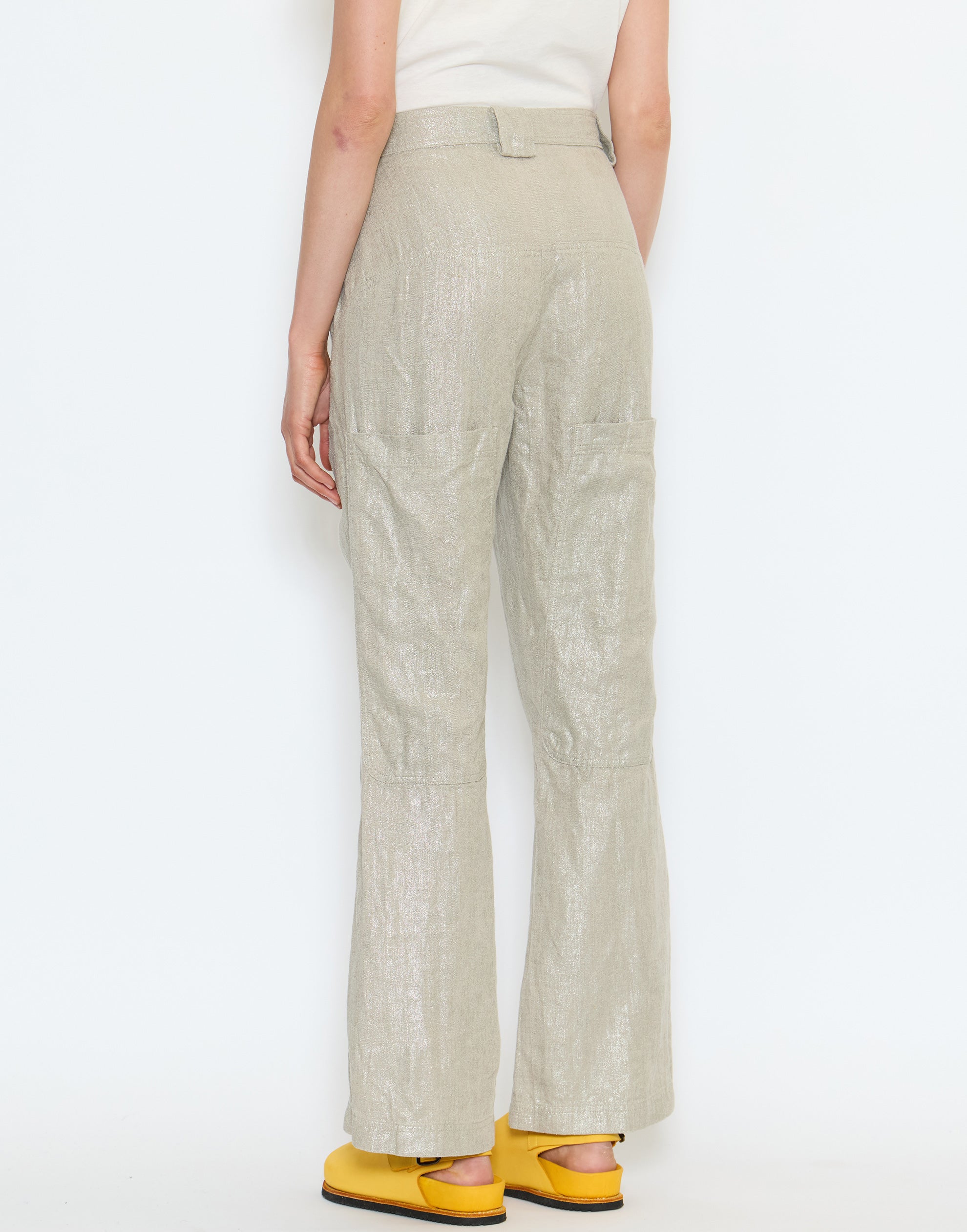 Natural Beige Sparkle Linen Trousers