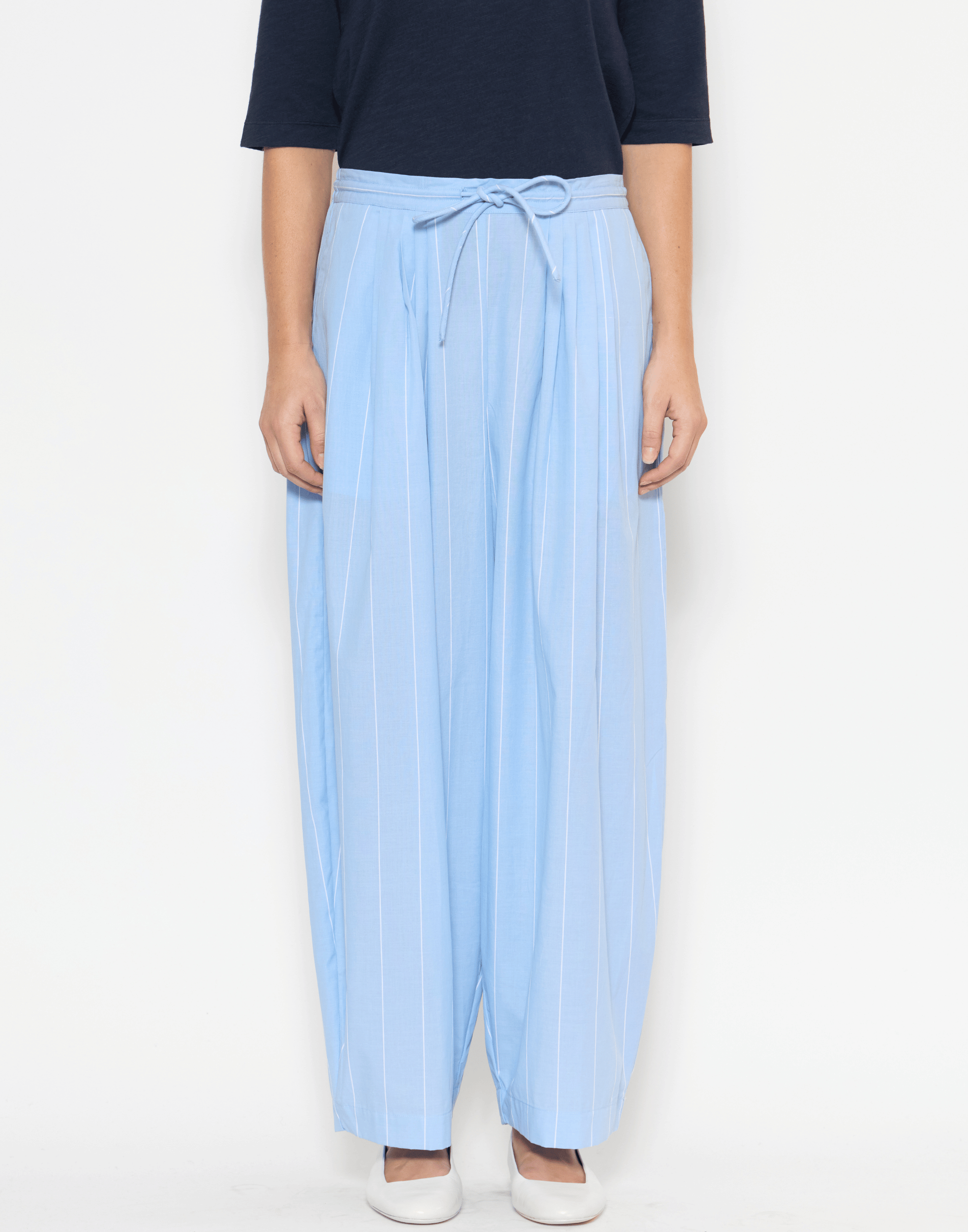 Chambray Pinstripe Cotton Pamela Pants