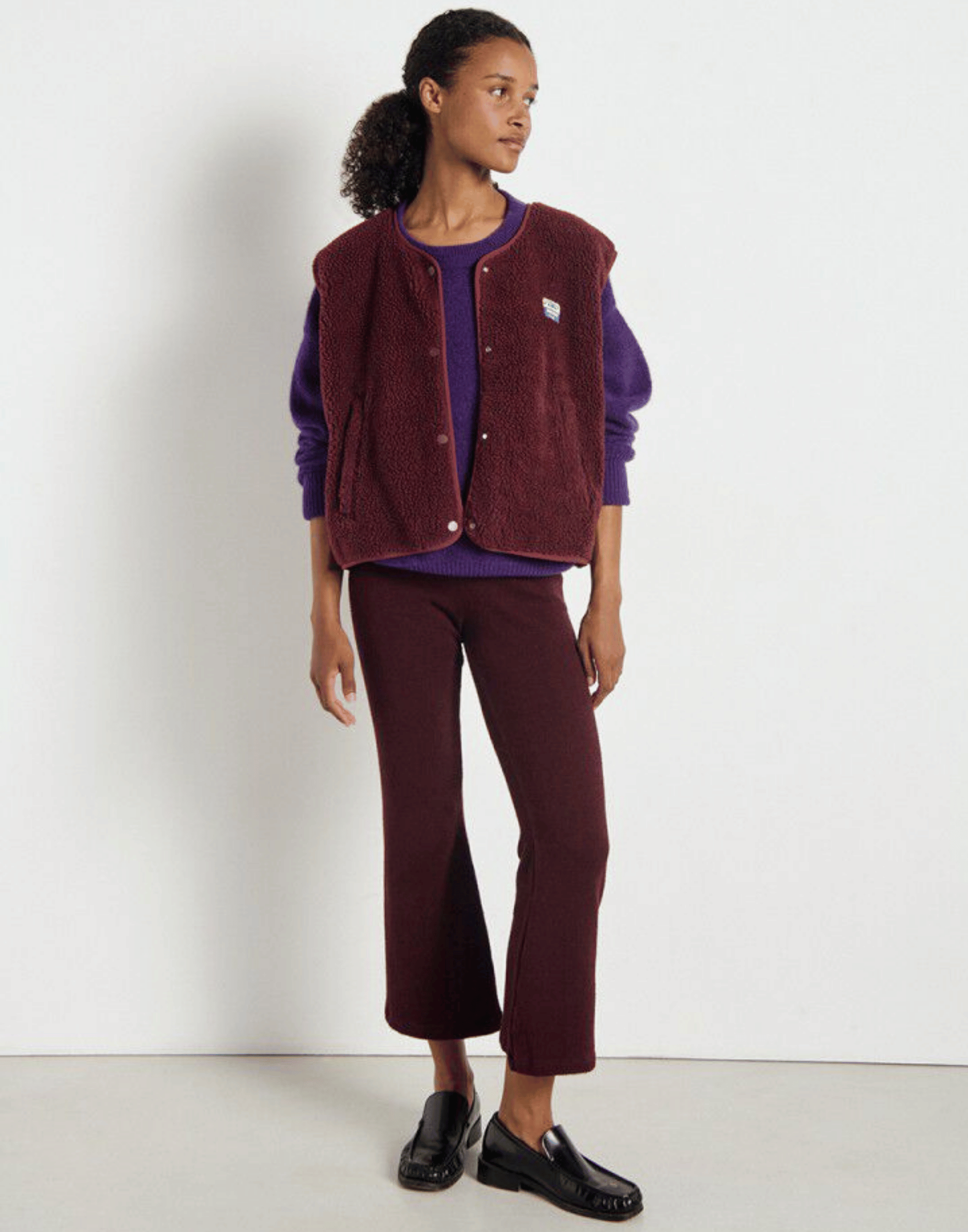 Burgundy Melange Faux Shearling Hocktown Vest