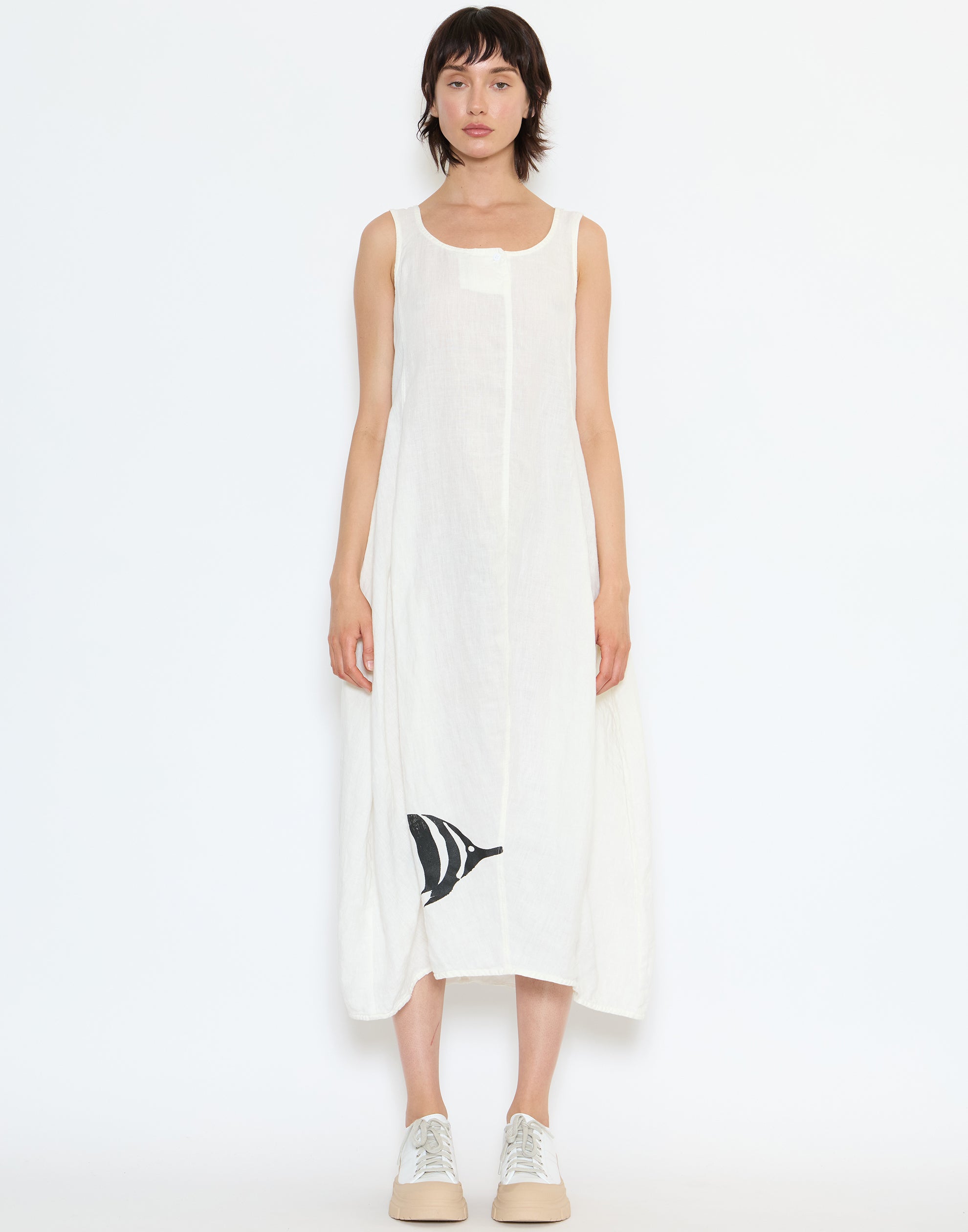 Off White Linen Sleeveless Dress
