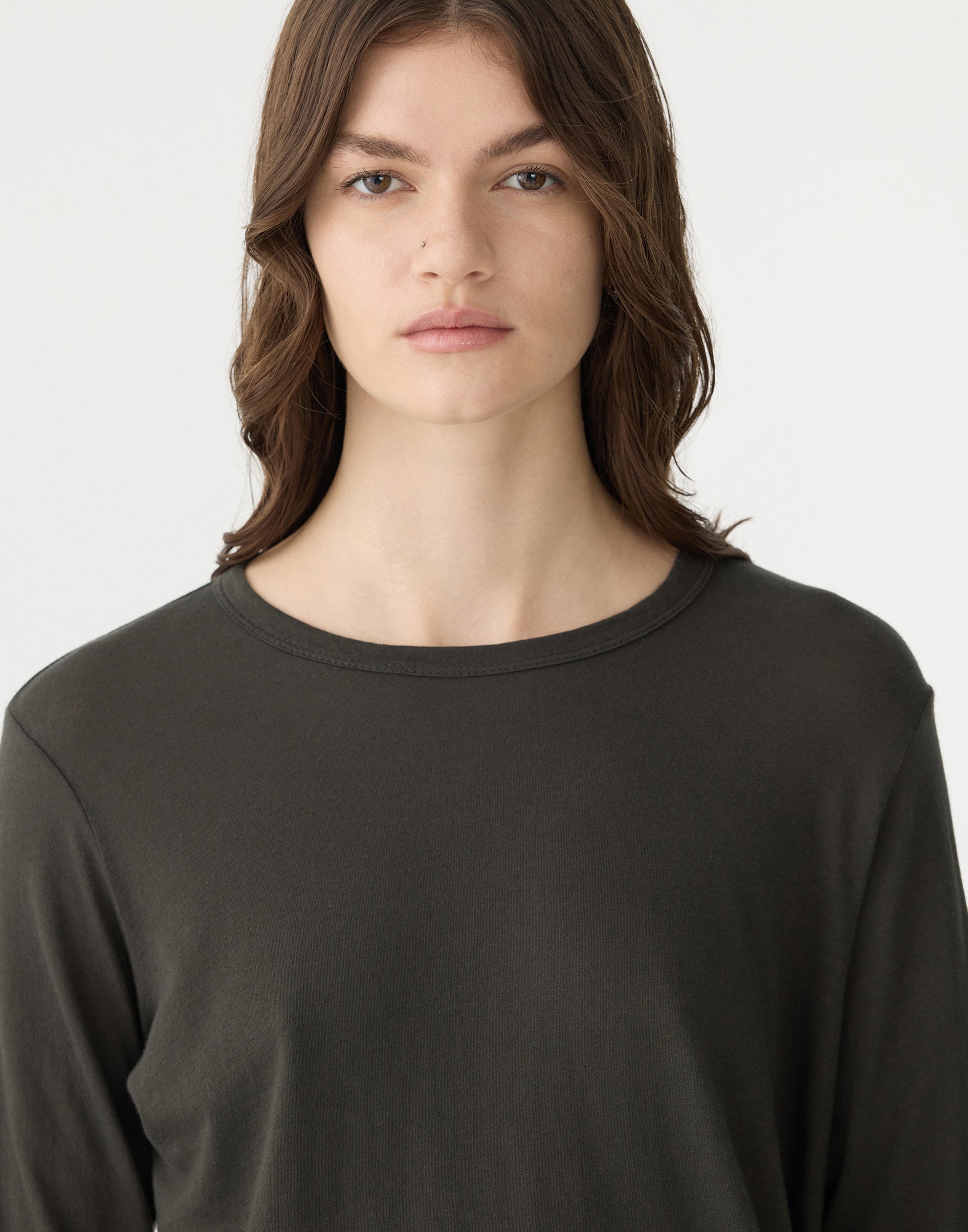 Slate Grey Cotton Scoop Hem T-Shirt