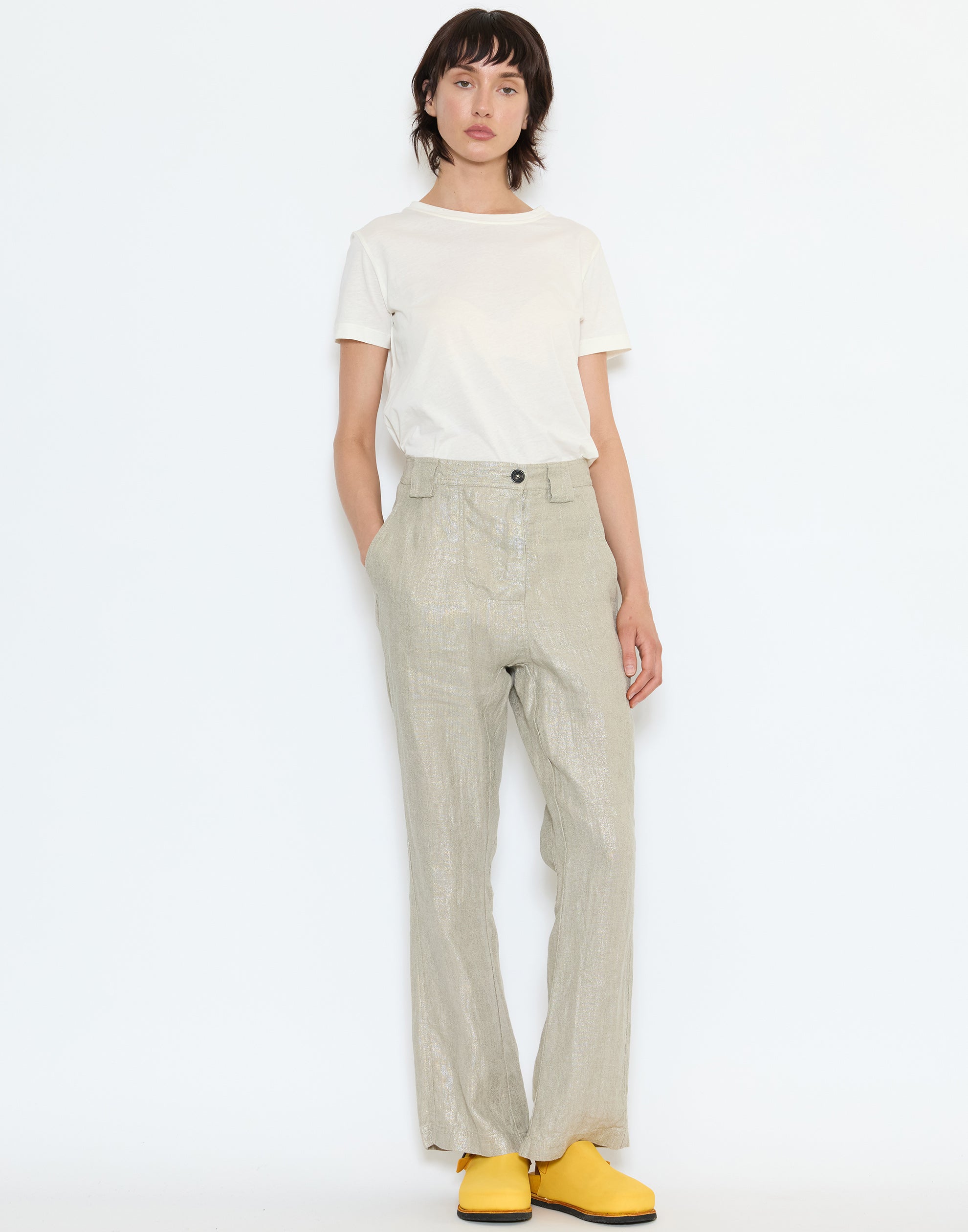 Natural Beige Sparkle Linen Trousers