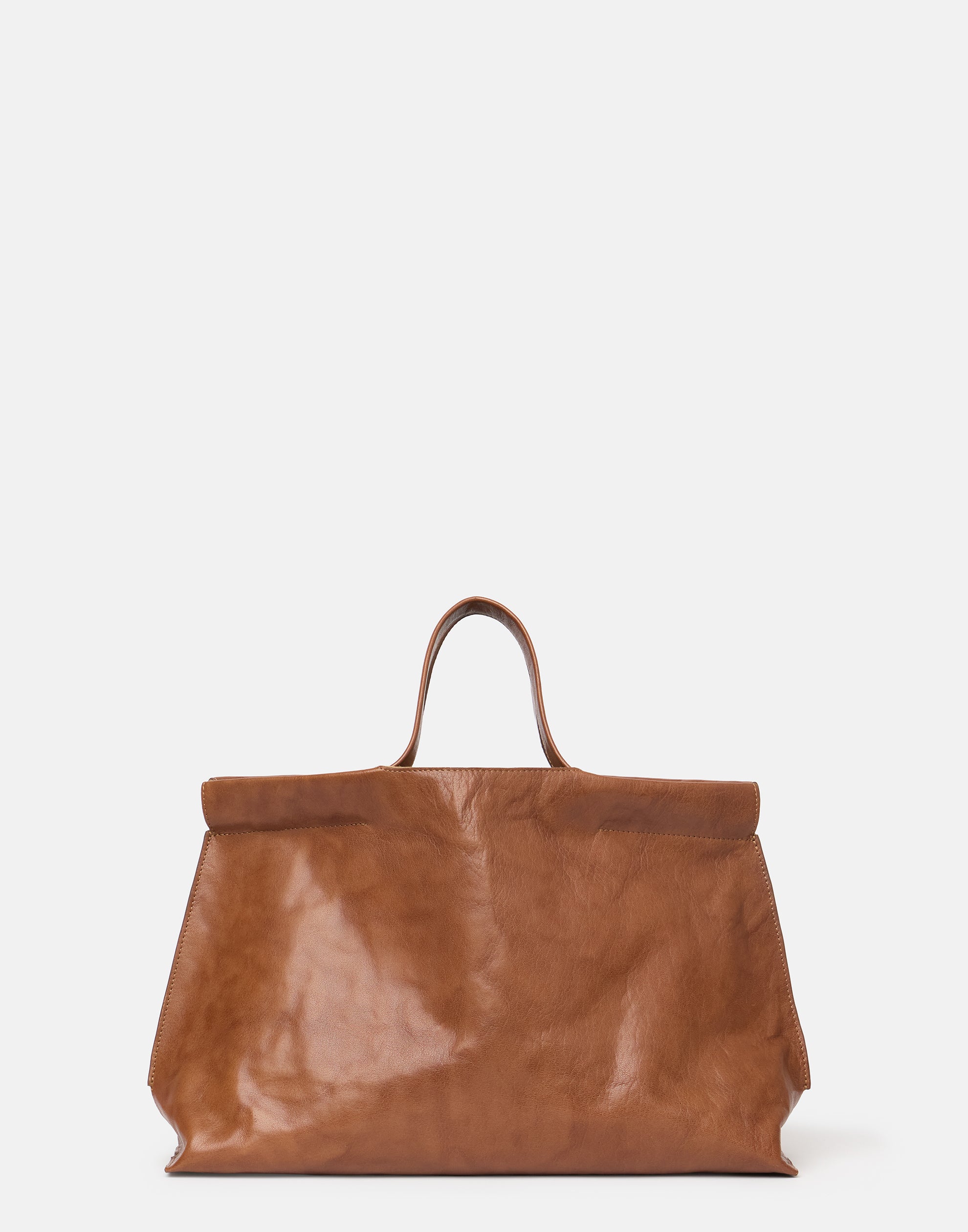 Cognac Leather Midi Shopper Bag