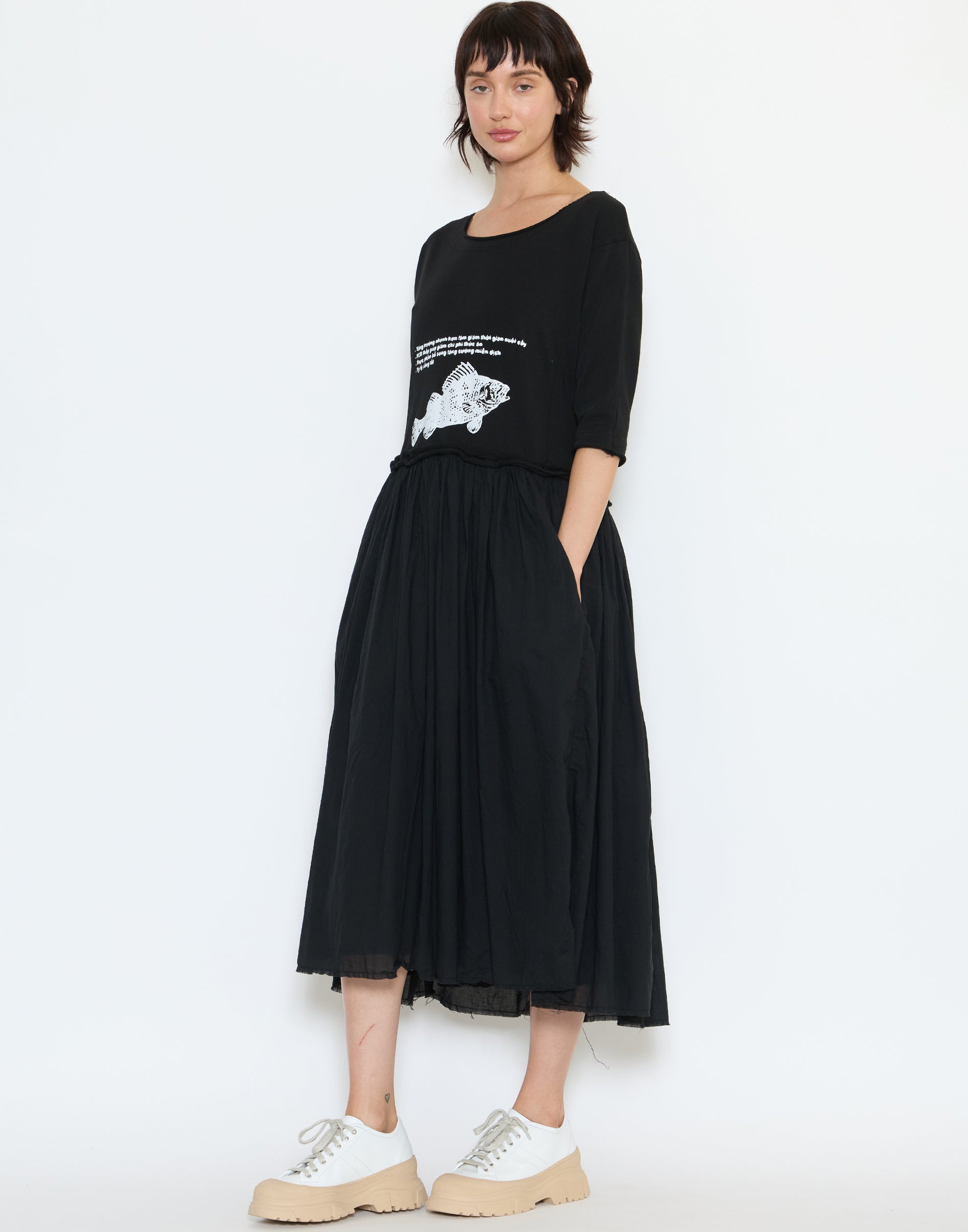 Black Print Cotton Dress