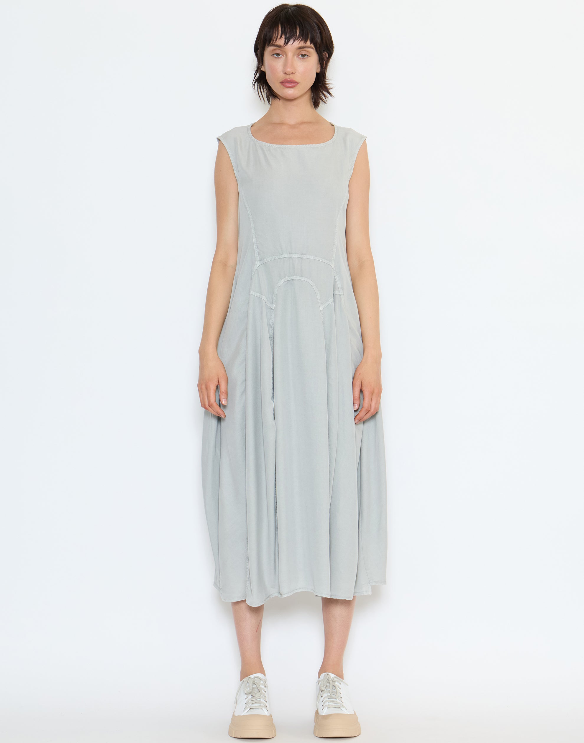 Grey Pigment Lyocell Sleeveless Dress