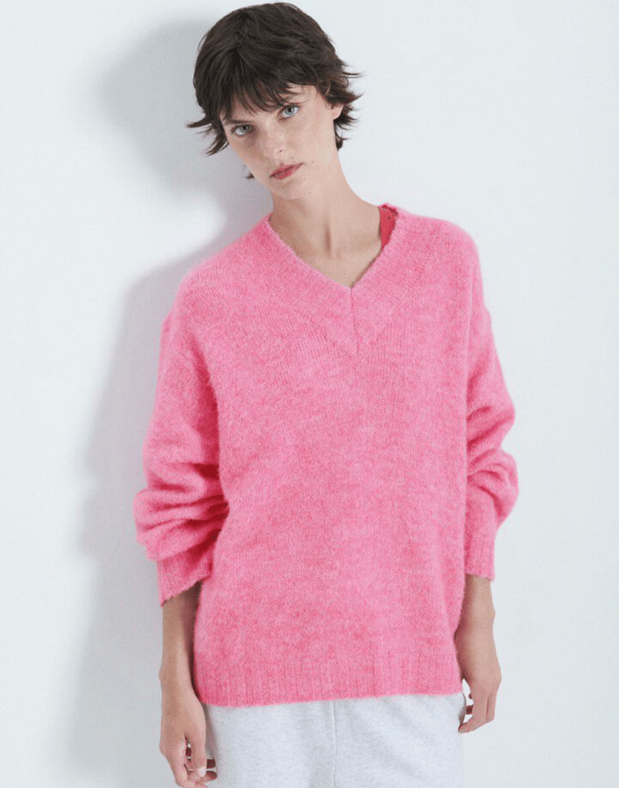 Pink Melange Wool Blend V East Pullover