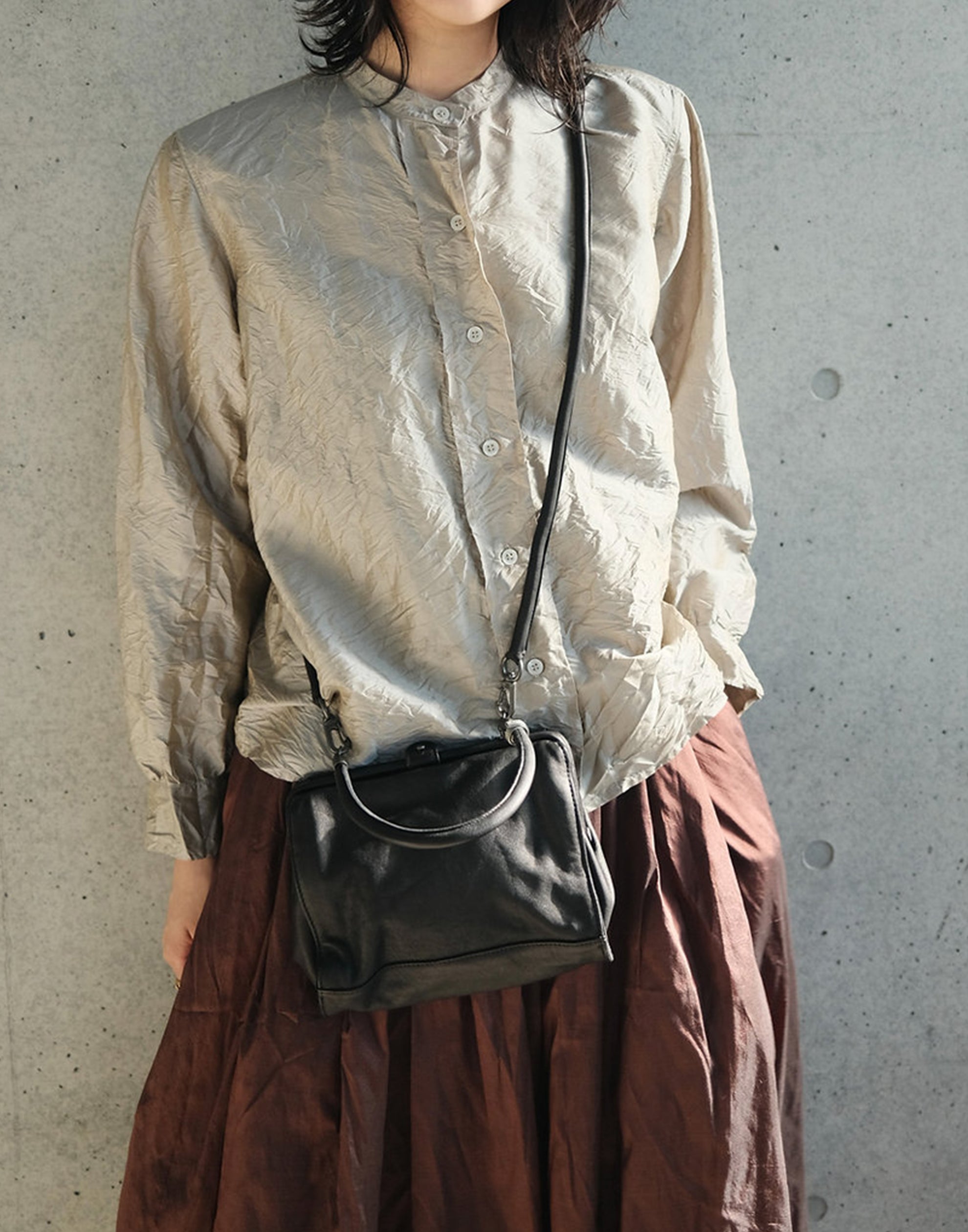 Black Leather Small 2WAY Bag