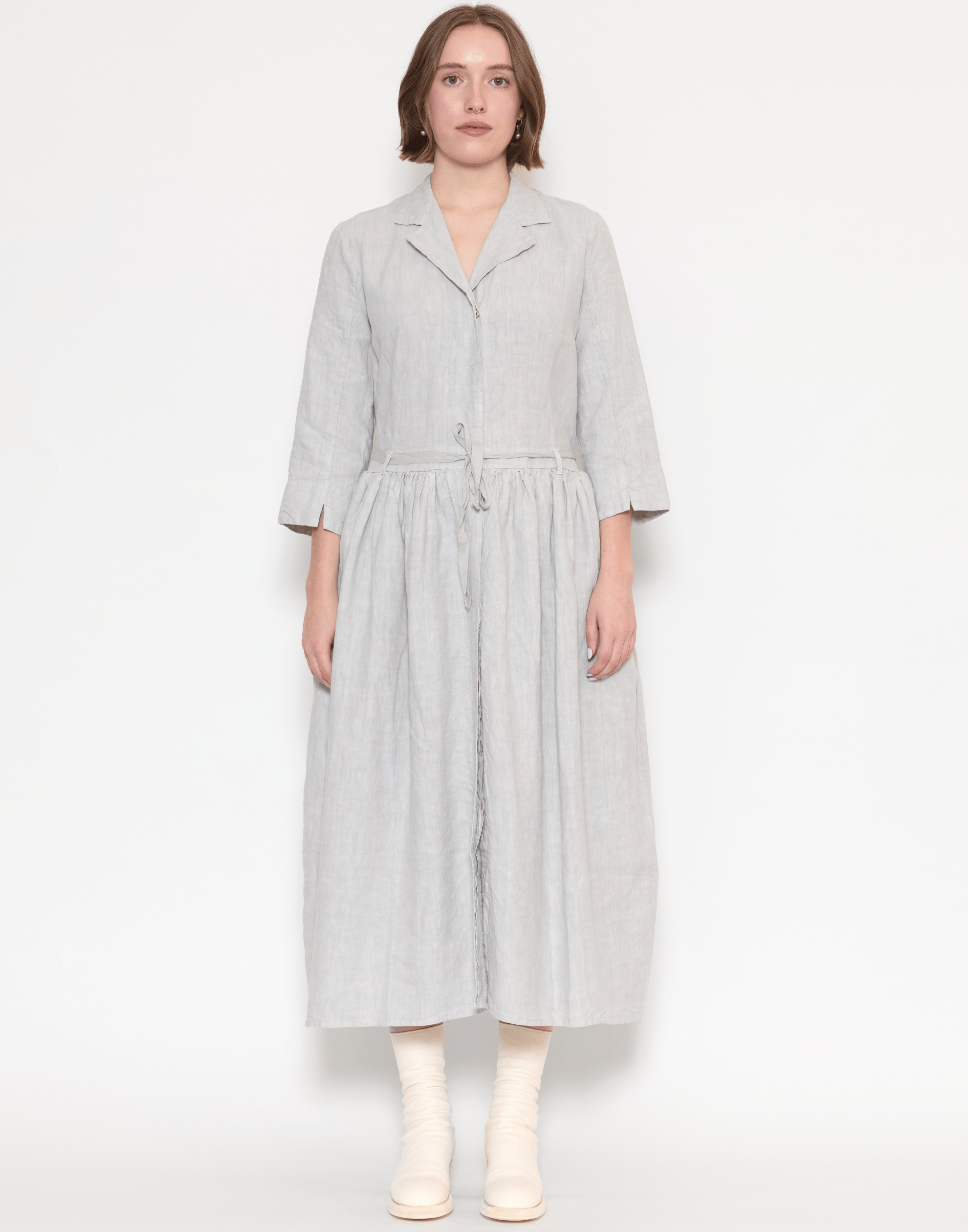 Pearl Grey Linen Davina Shirt Dress
