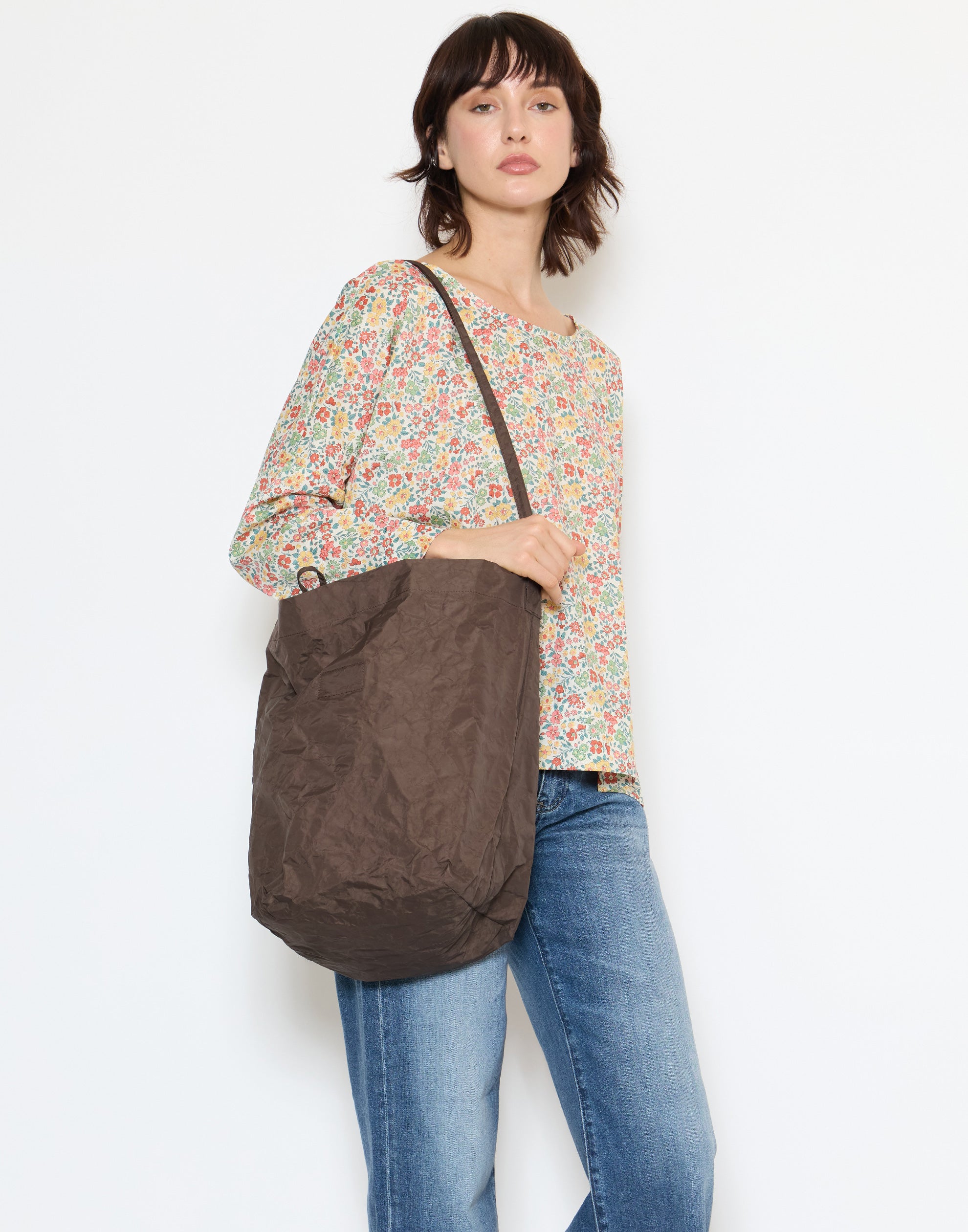 Dark Brown Nylon Big Tube Bag