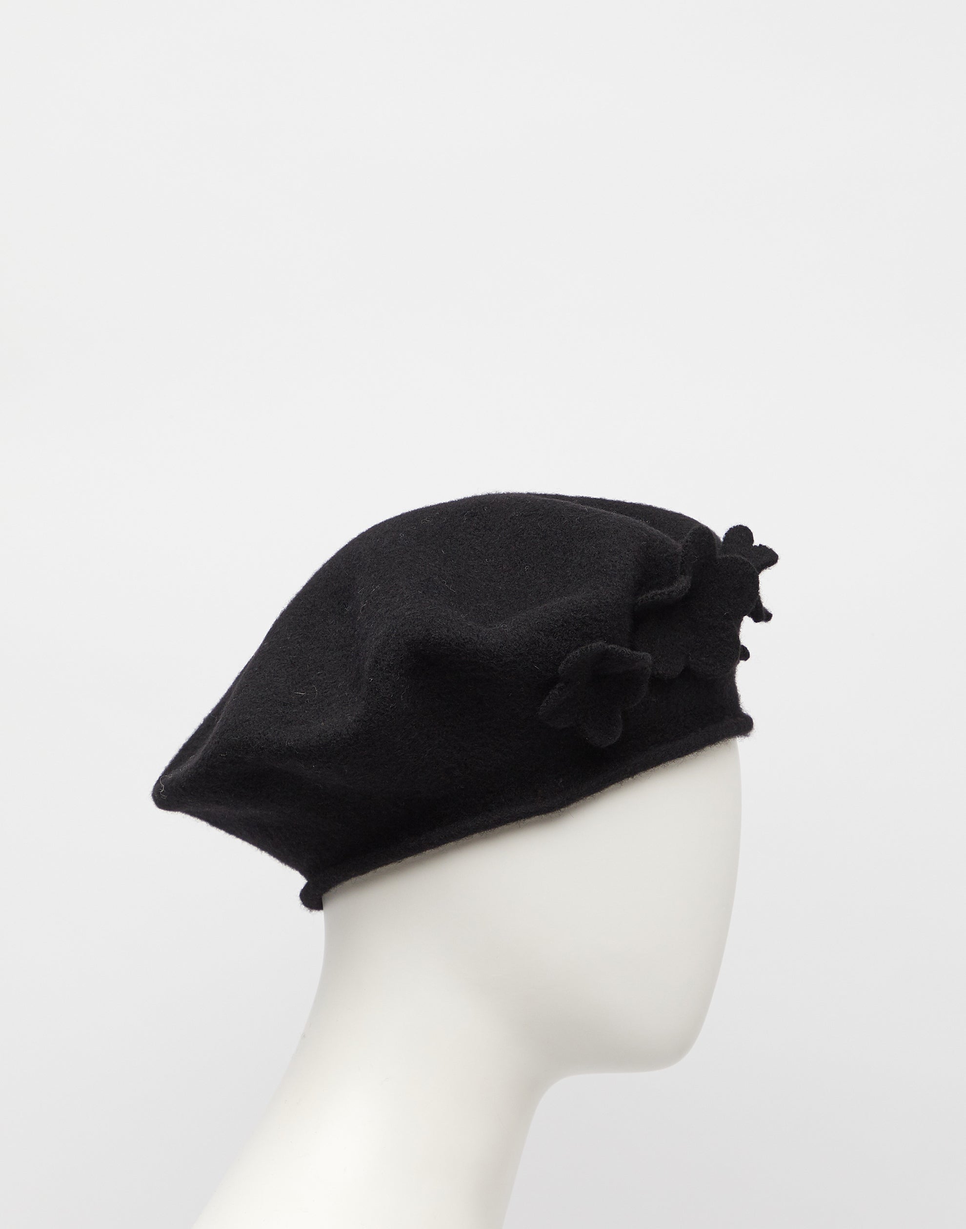 Black Flower Wool Beret