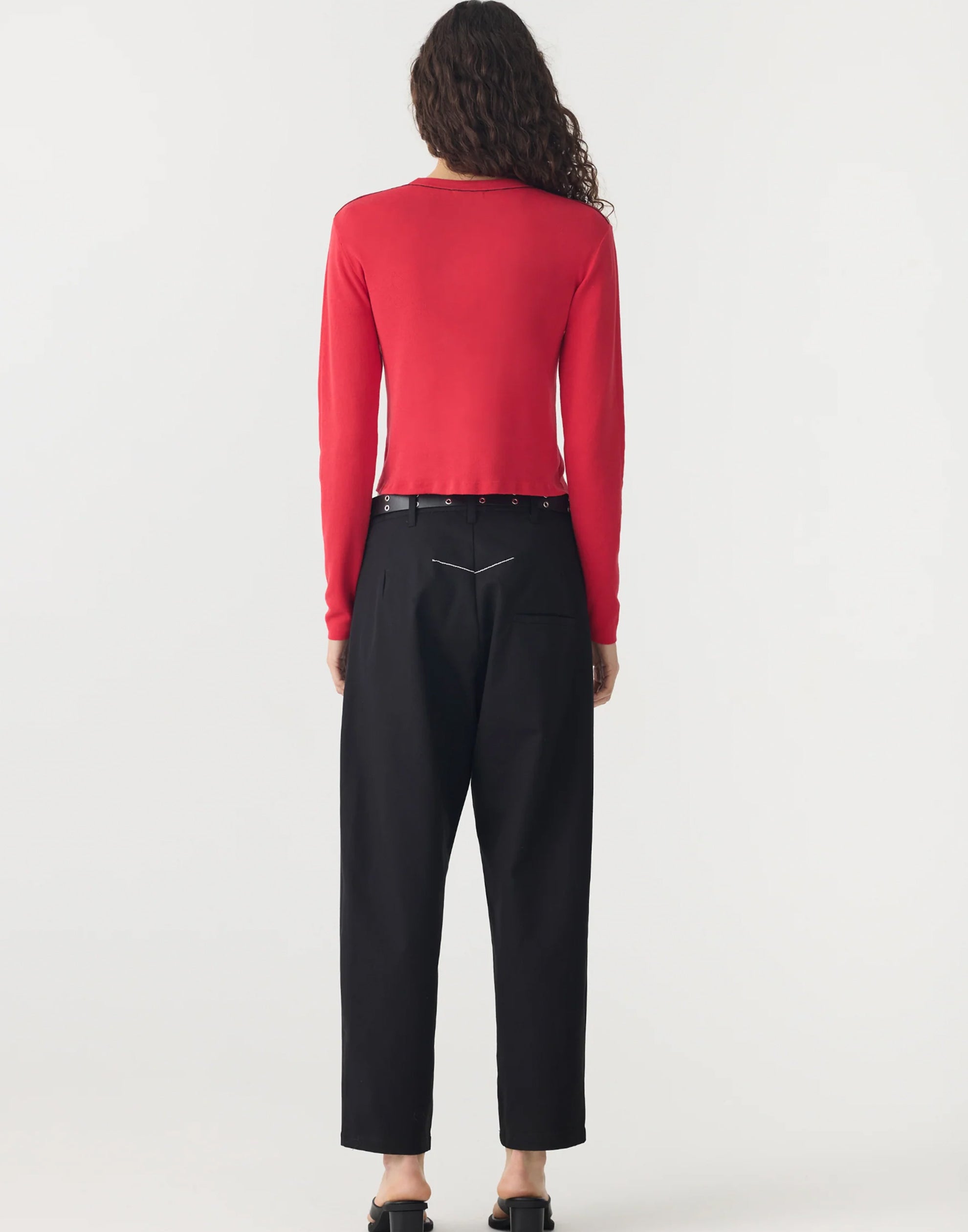 Red Cotton Knit Long Sleeve Top