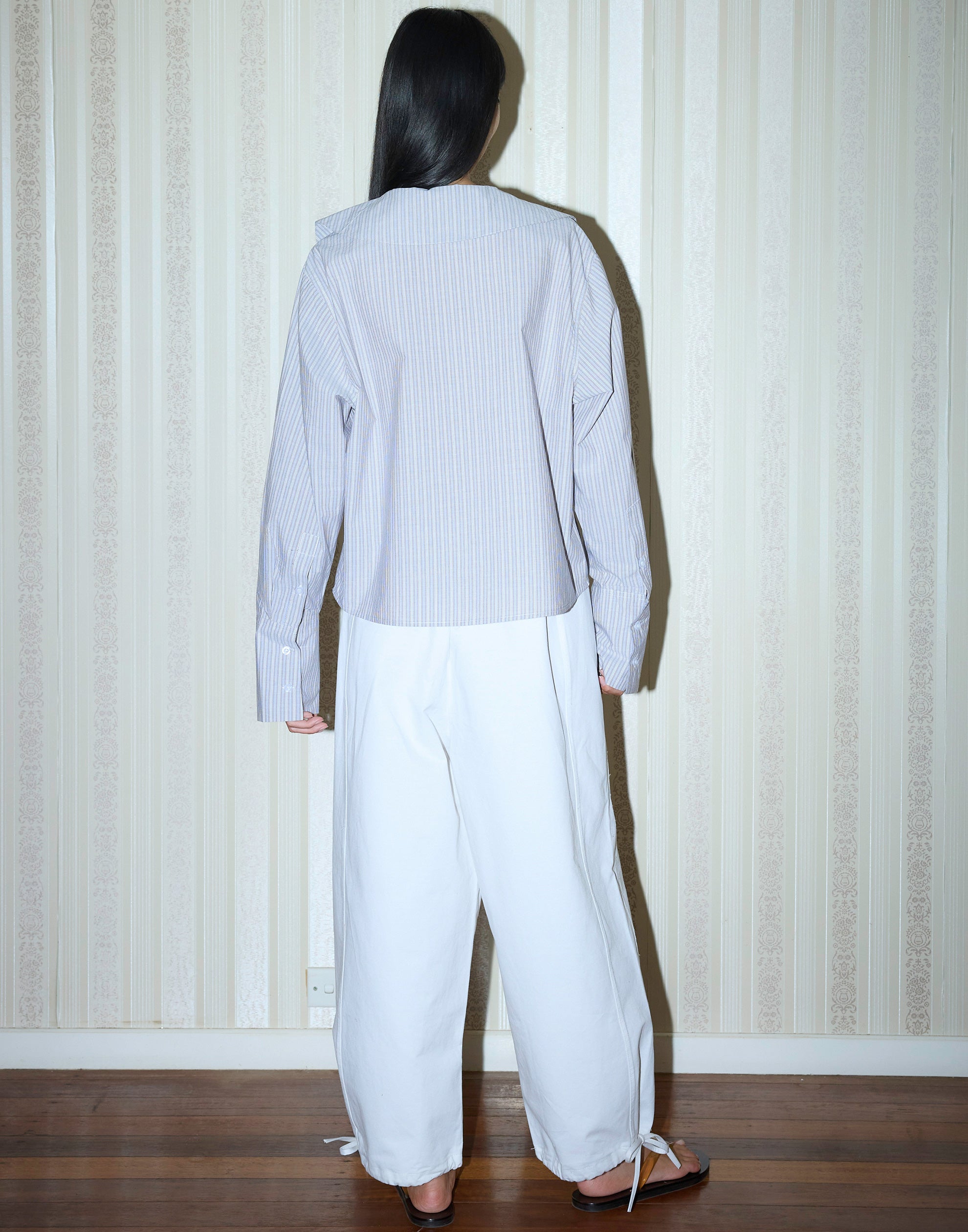 Seas Stripe Cotton Collared Tie Shirt