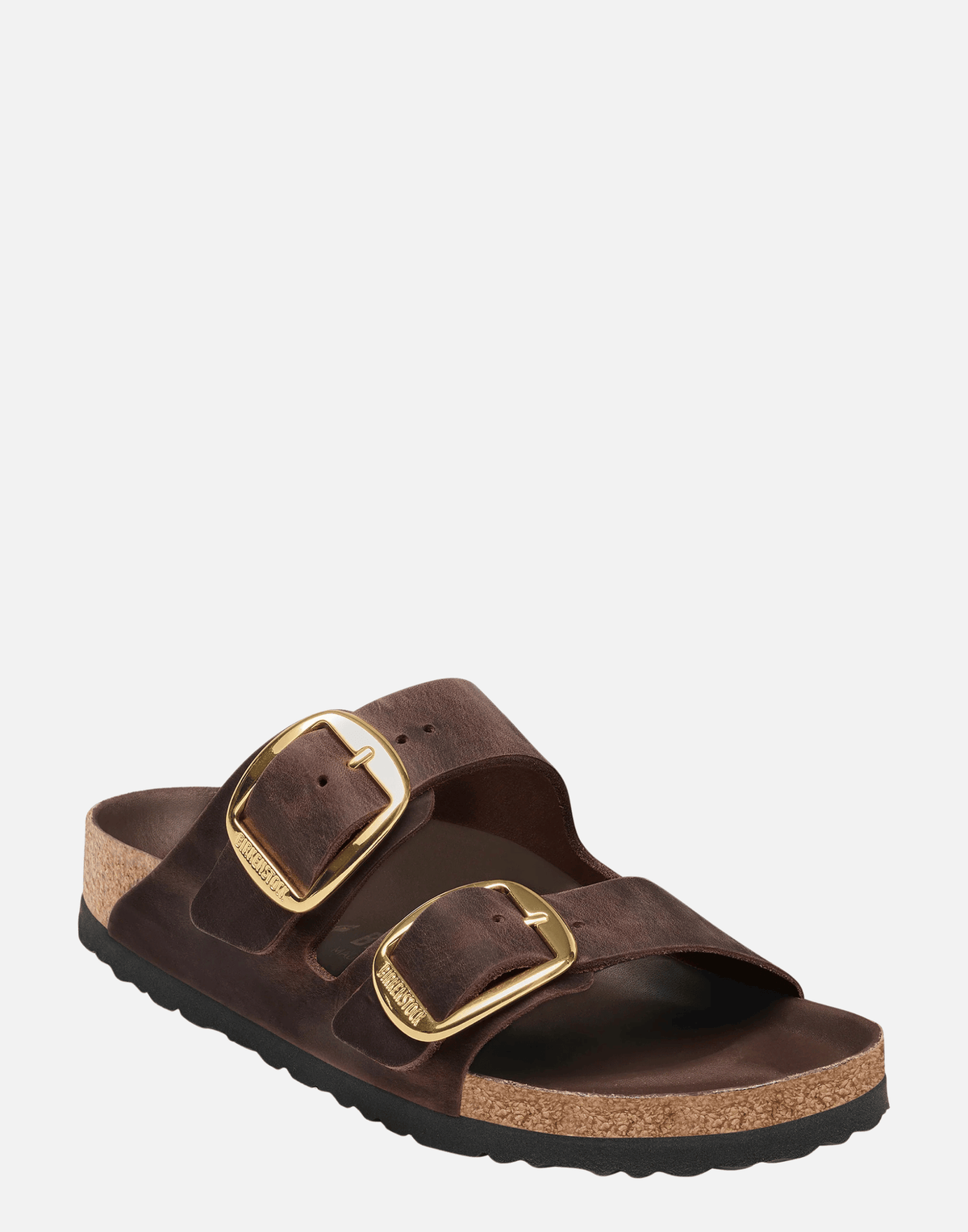Regular Black Oiled Leather Big Buckle Arizona Sandals