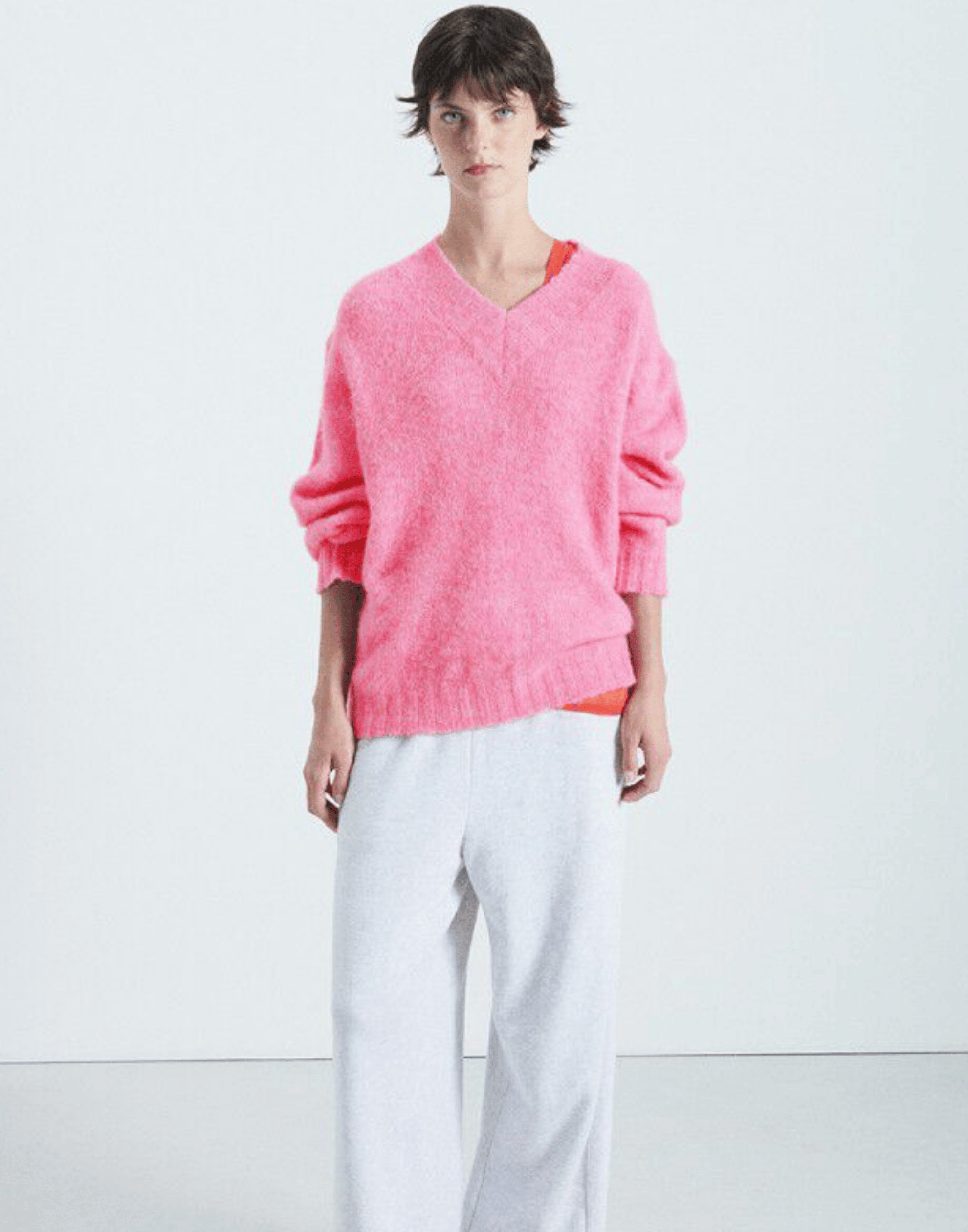 Pink Melange Wool Blend V East Pullover