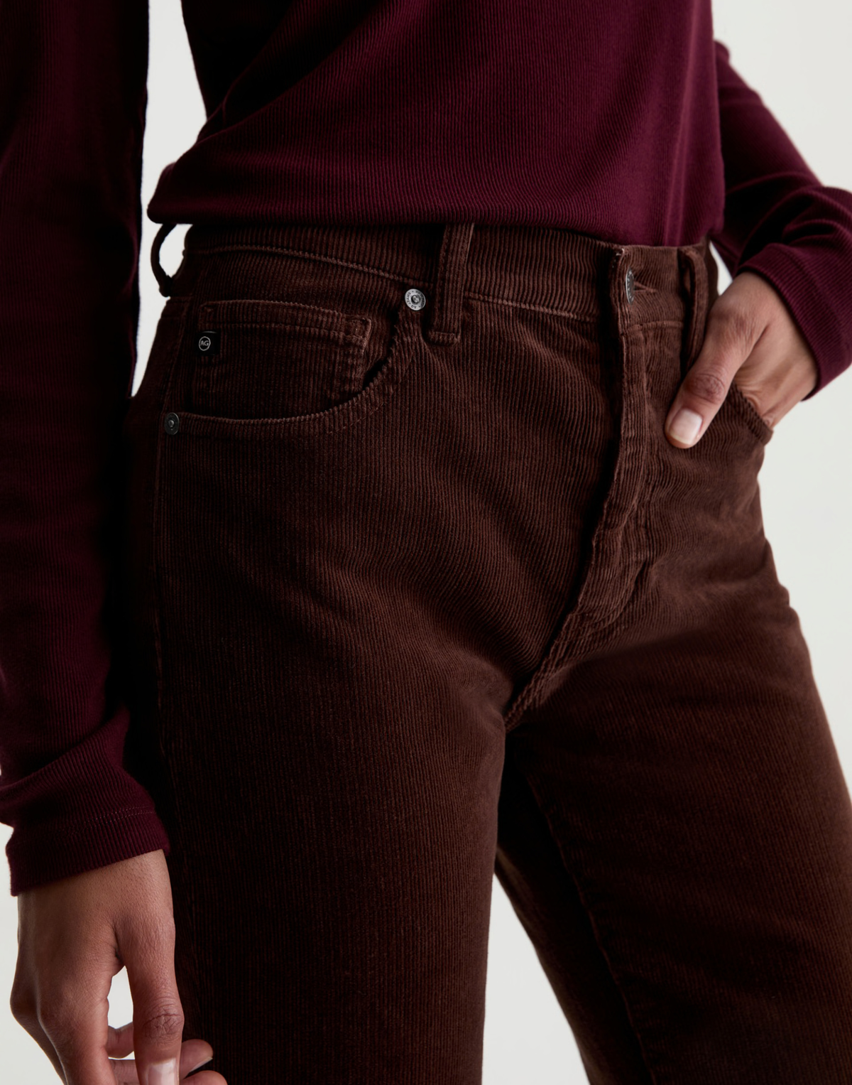 Wood Brown Mid-Rise Brinley Corduroy Pants