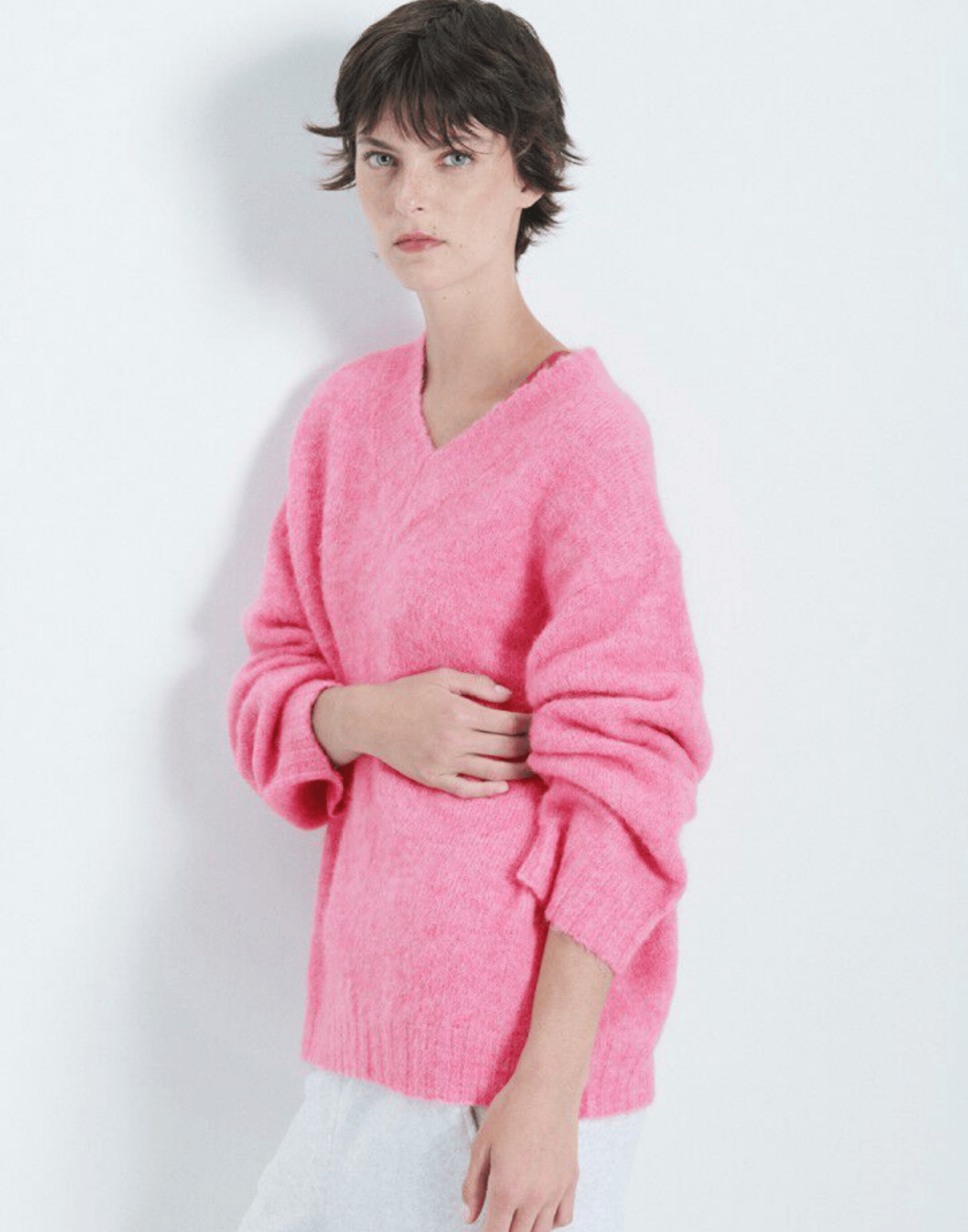Pink Melange Wool Blend V East Pullover