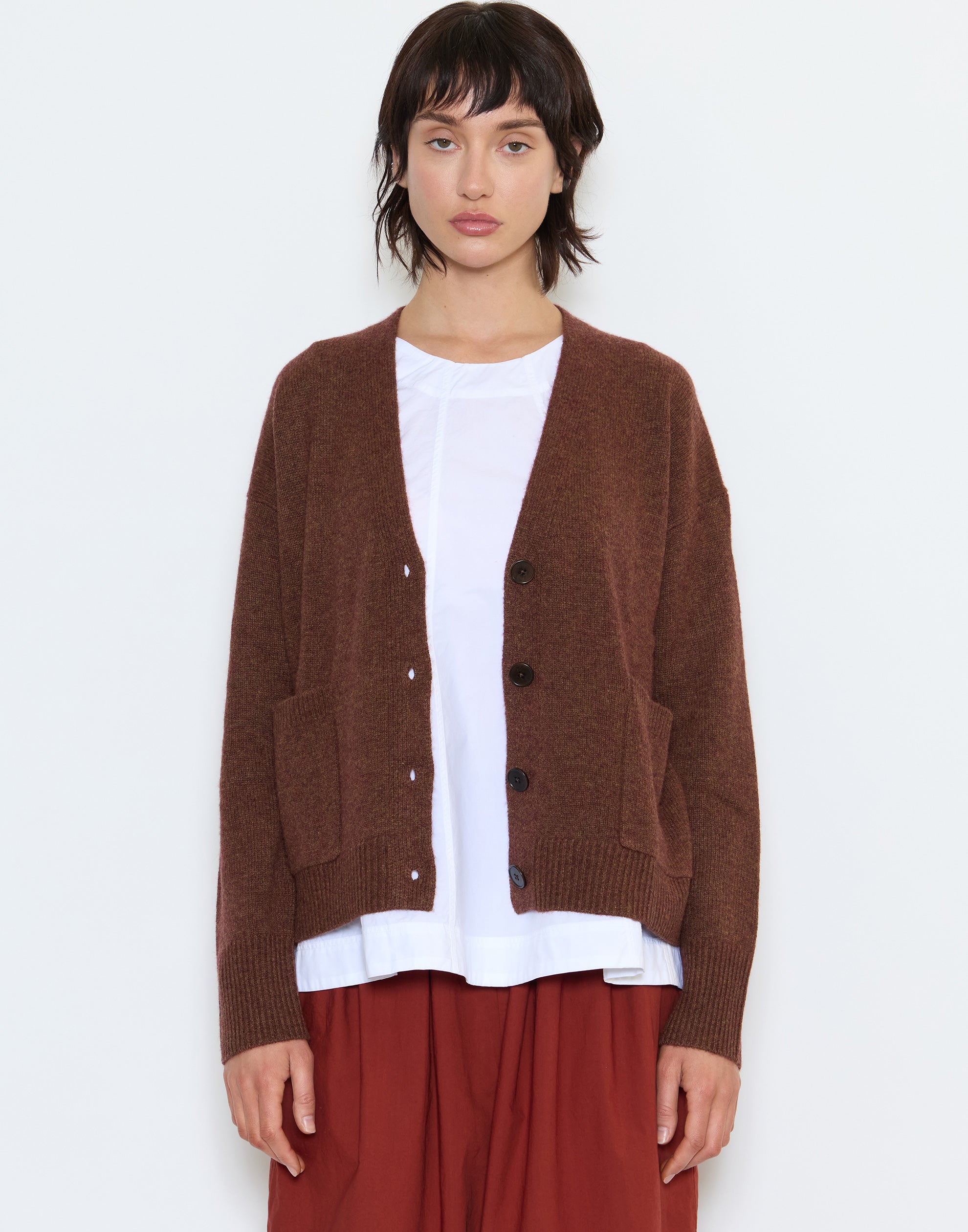 Pecan Wool & Cashmere Boxy Cardigan