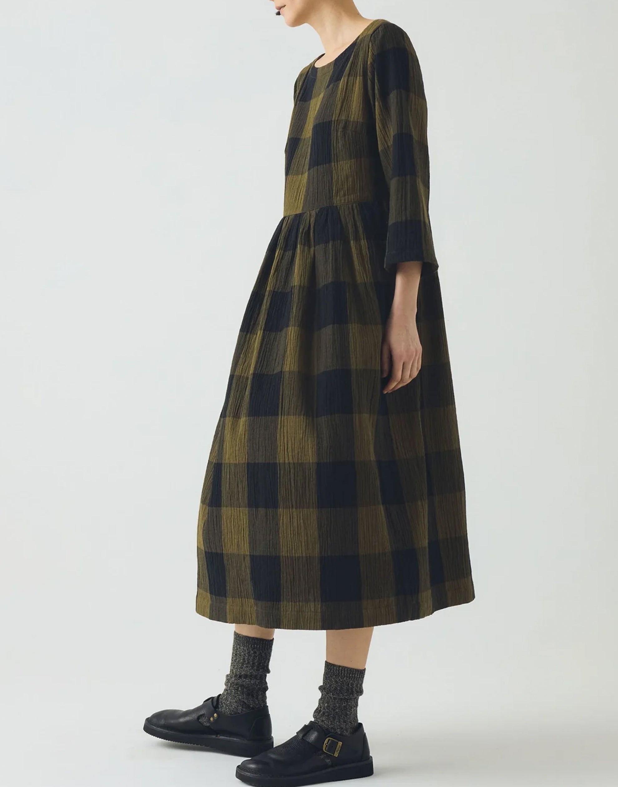 Olive & Black Crinkle Cotton Freya Dress