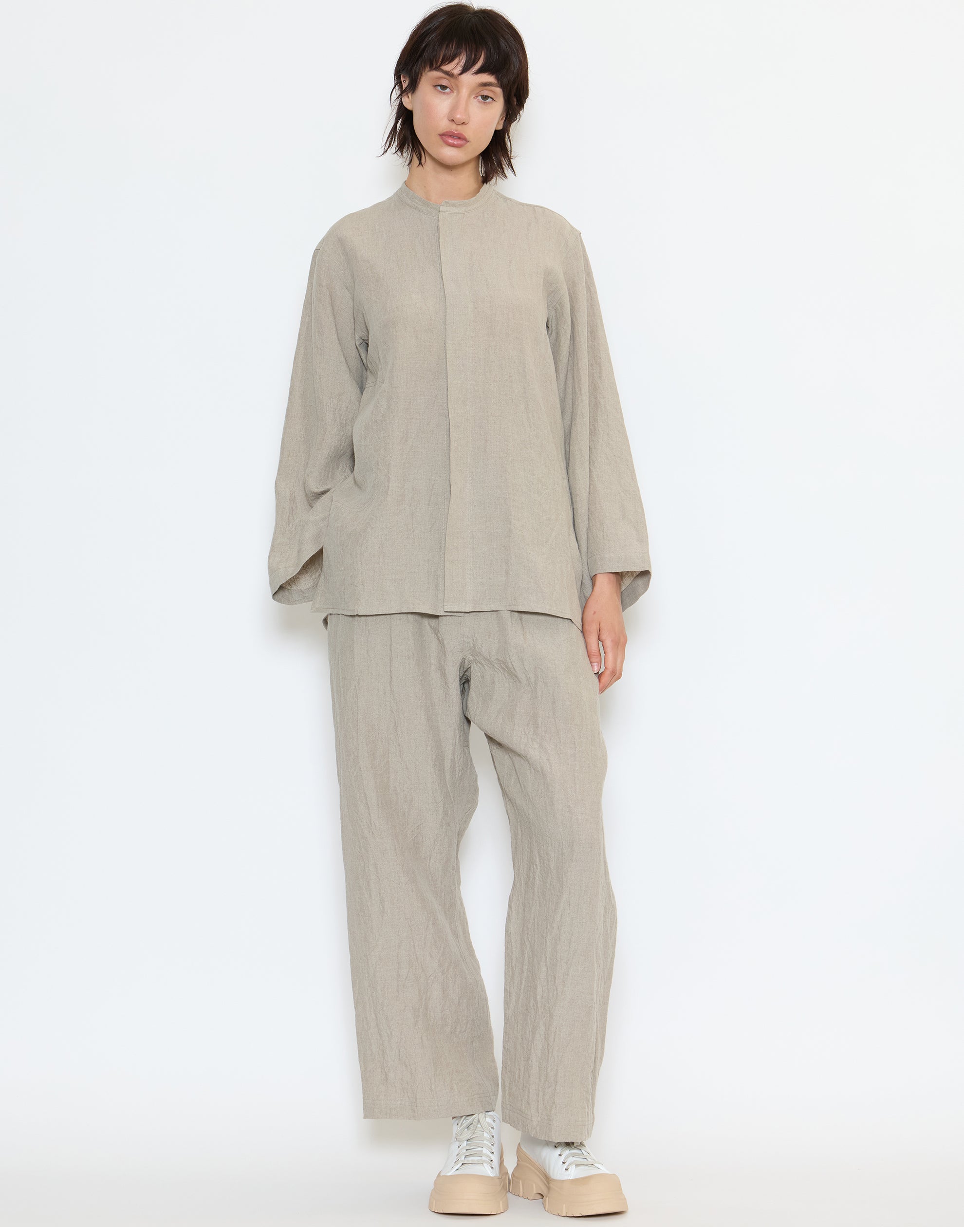 Natural Linen Pilar Low Crotch Pants