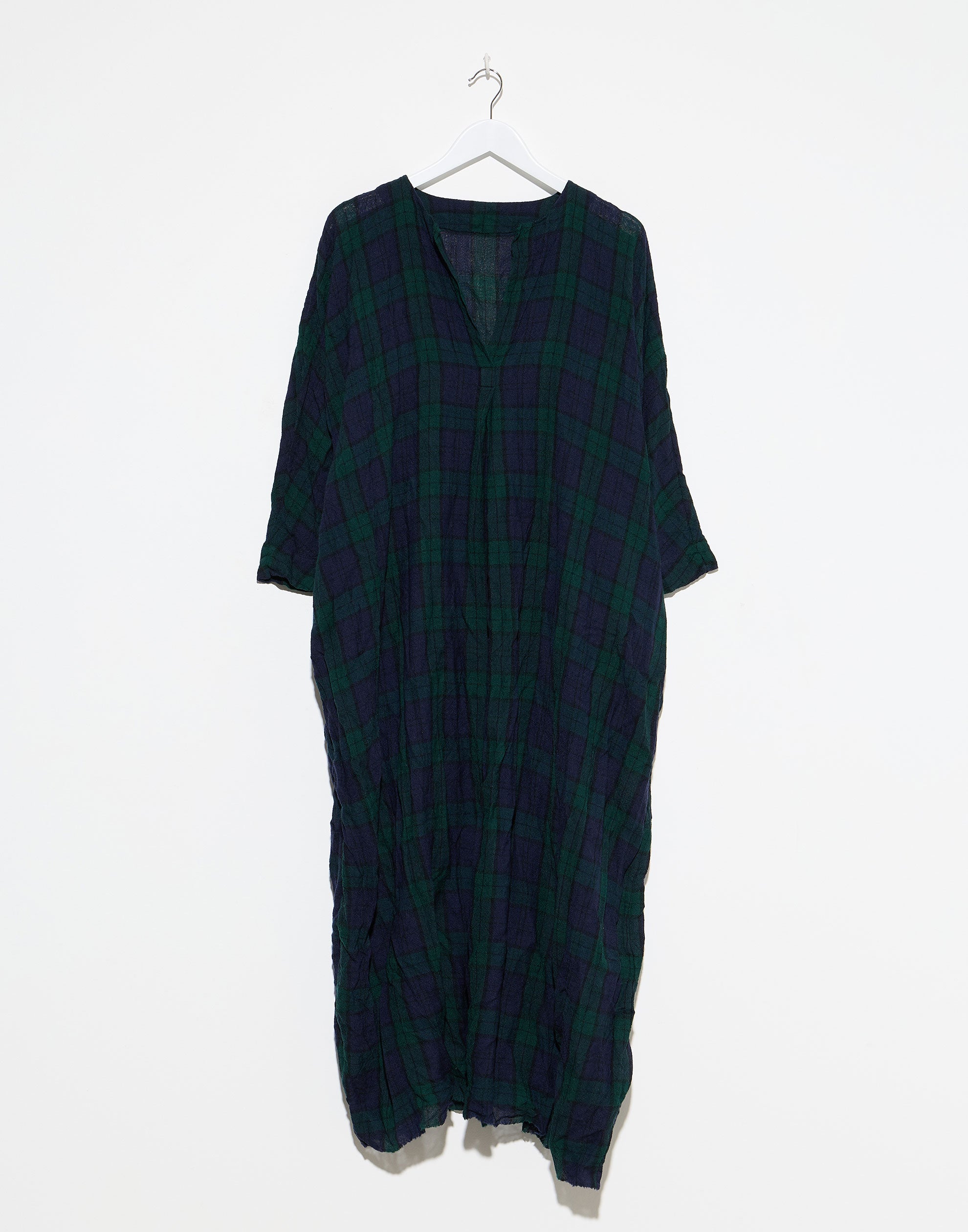 Navy & Green Tartan Wool Bianco Lavato Dress