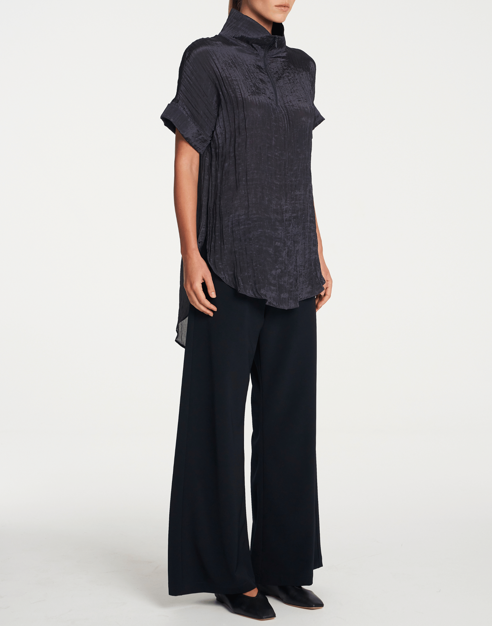 Sapphire Crinkle Satin Funnel Tunic
