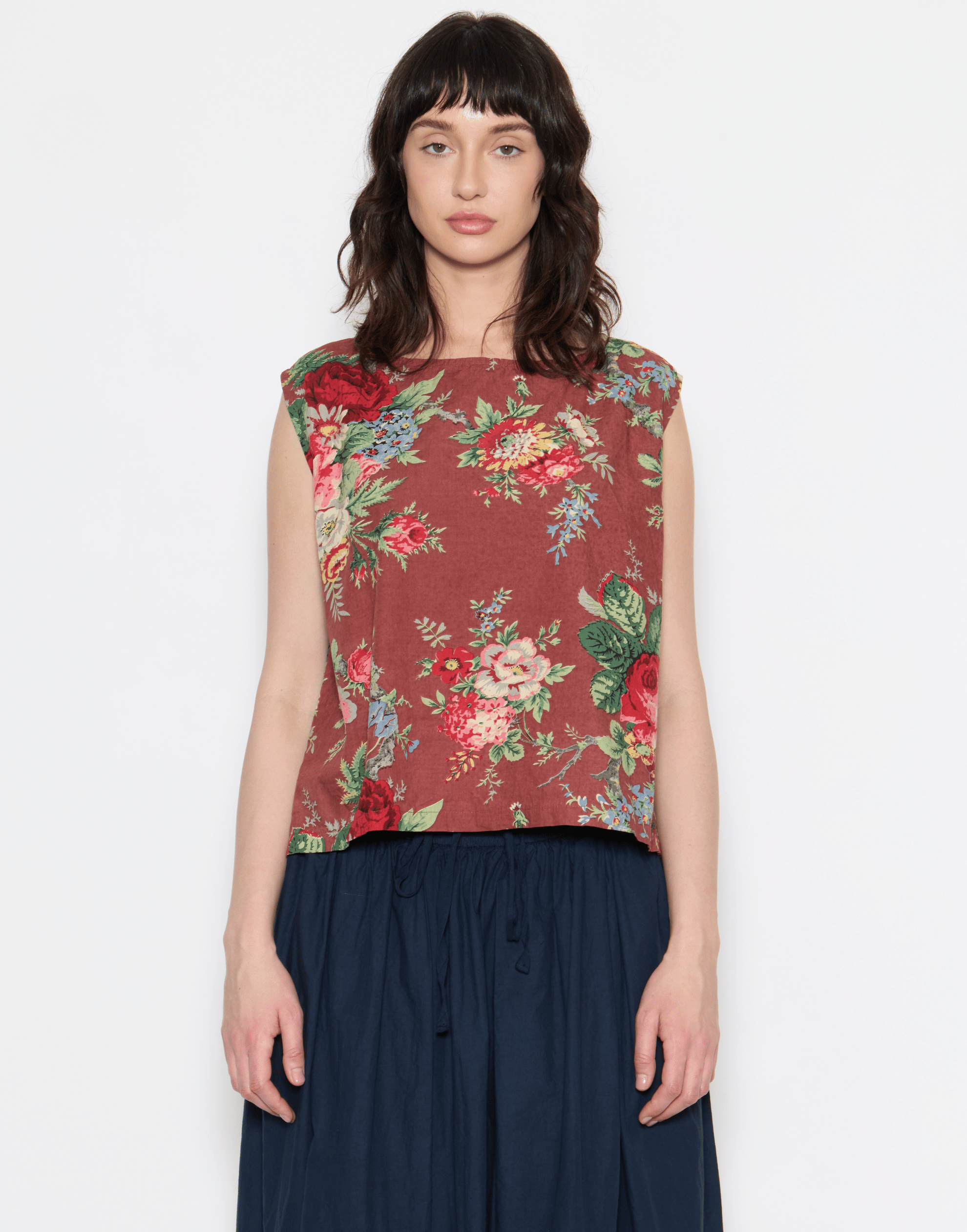 Sunset Floral Print Cotton Poplin Anna Top