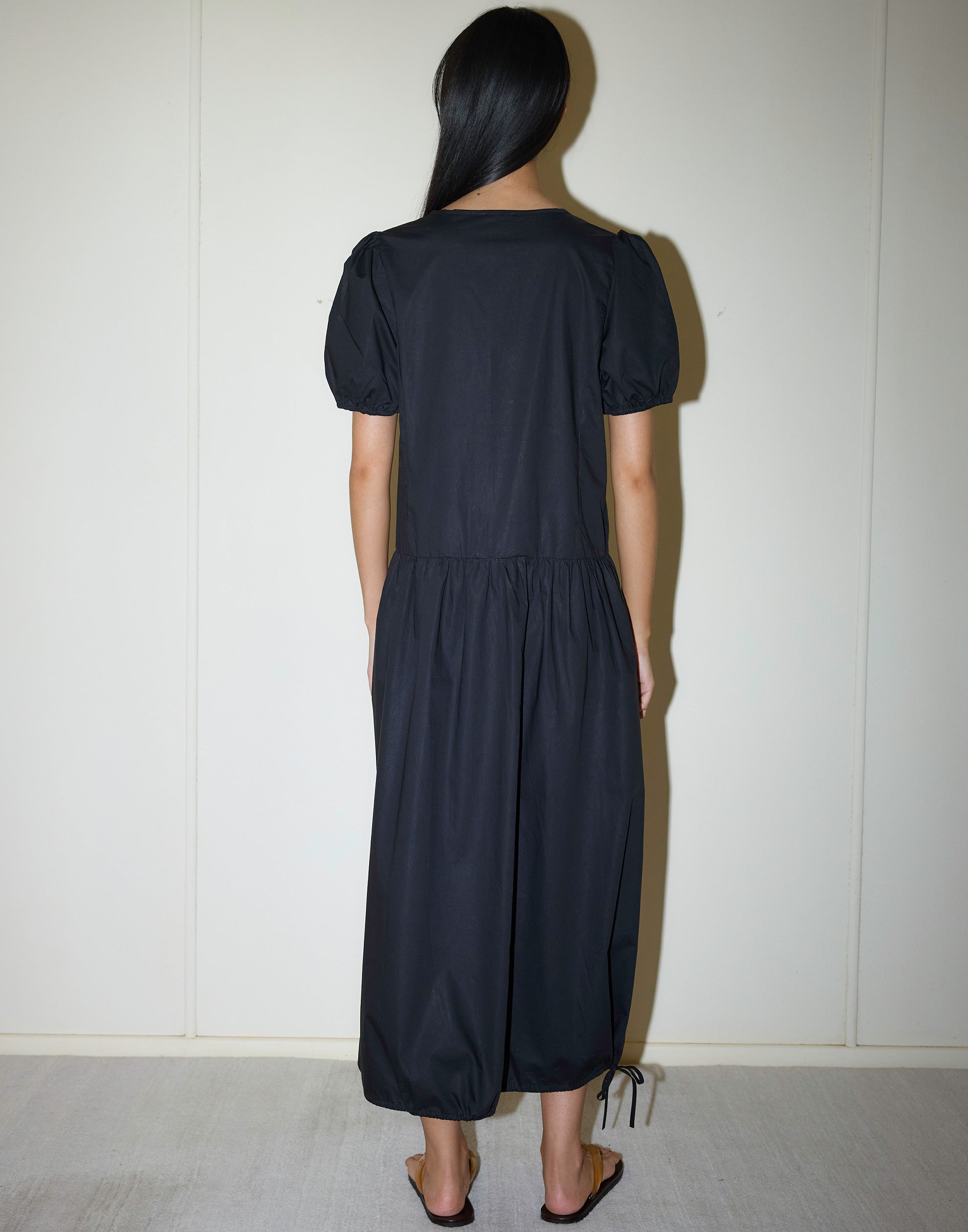 Black Cotton Draw Hem Dress