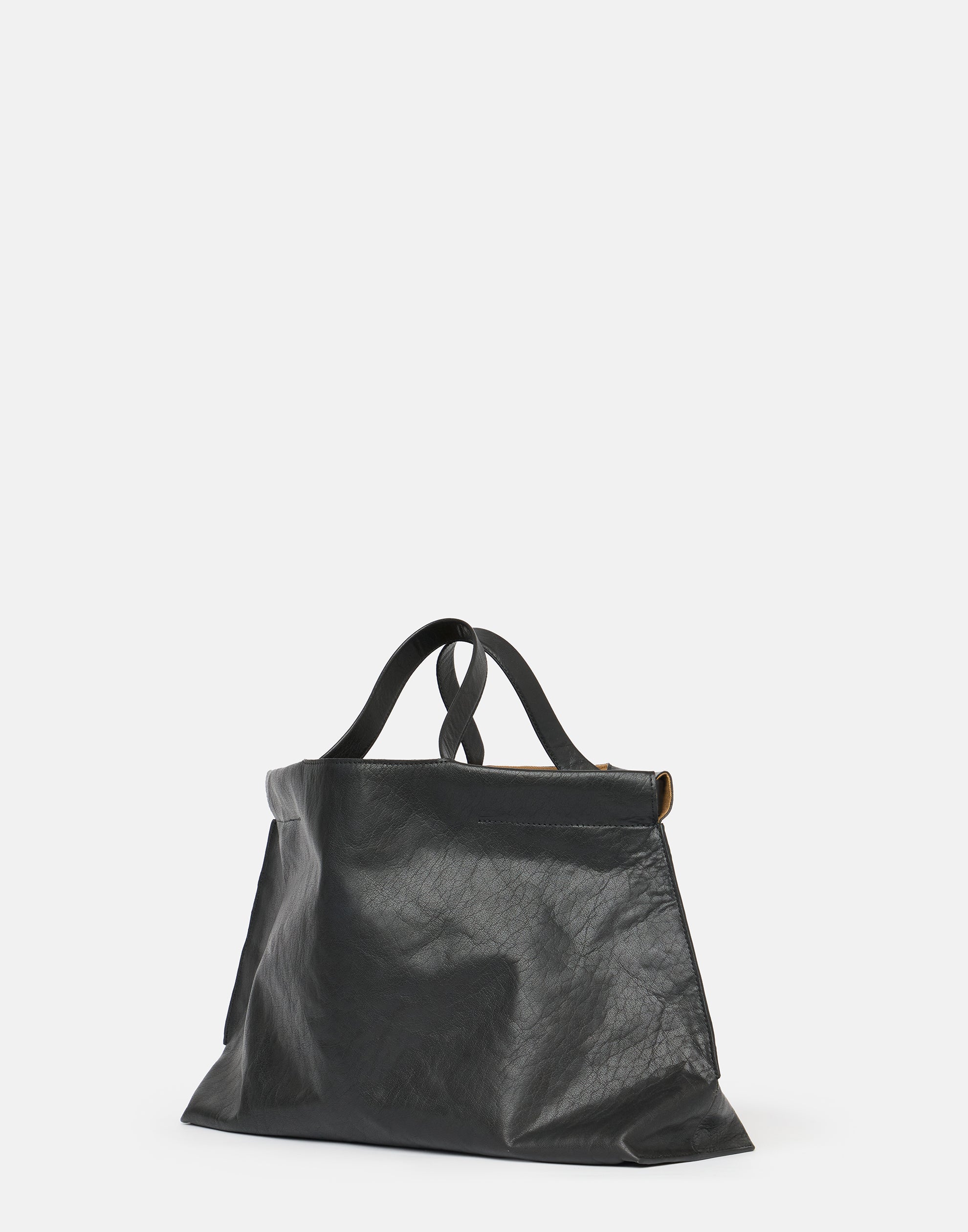 Black Leather Midi Shopper Bag