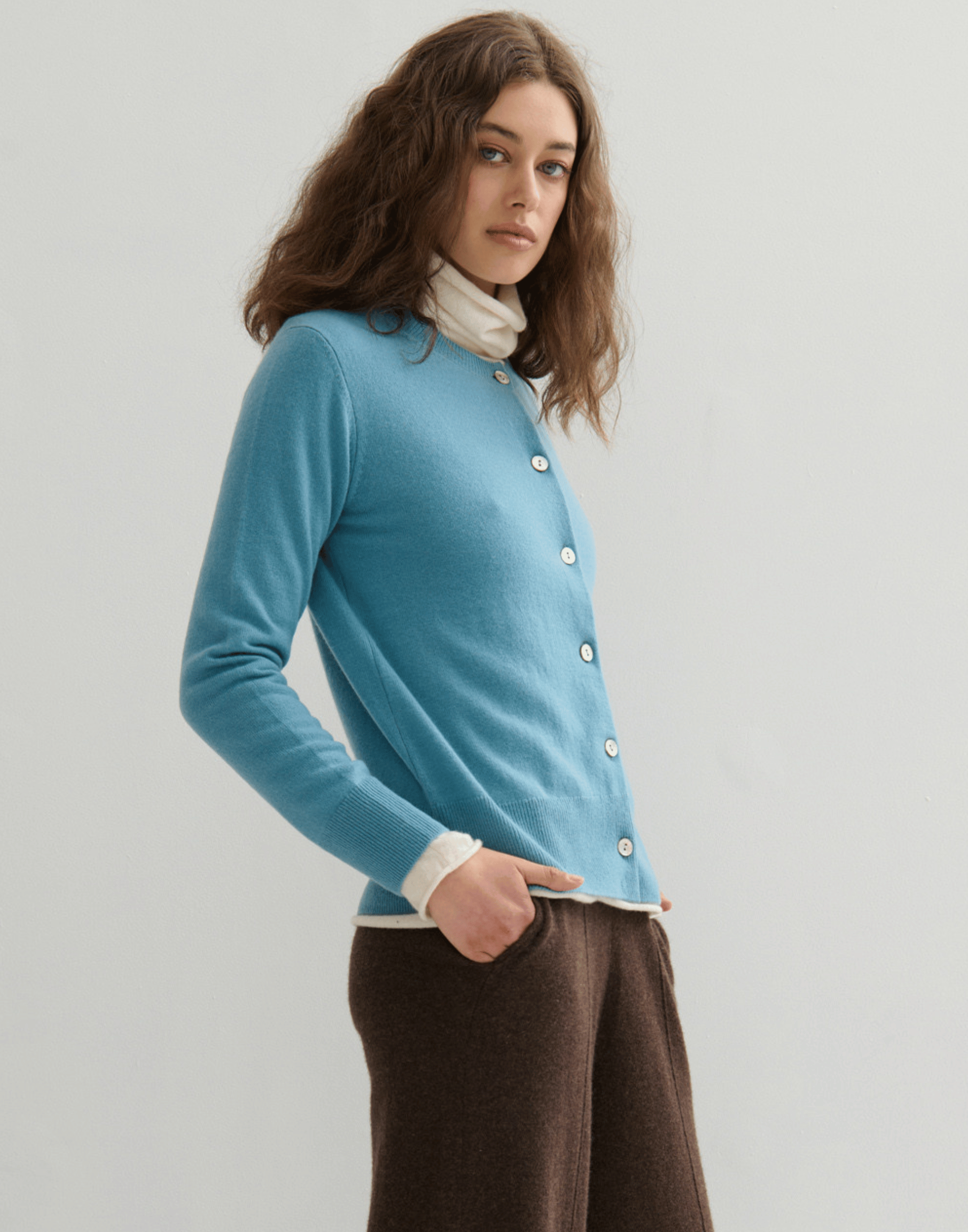 Lake Blue Cashmere Crew Neck Cardigan